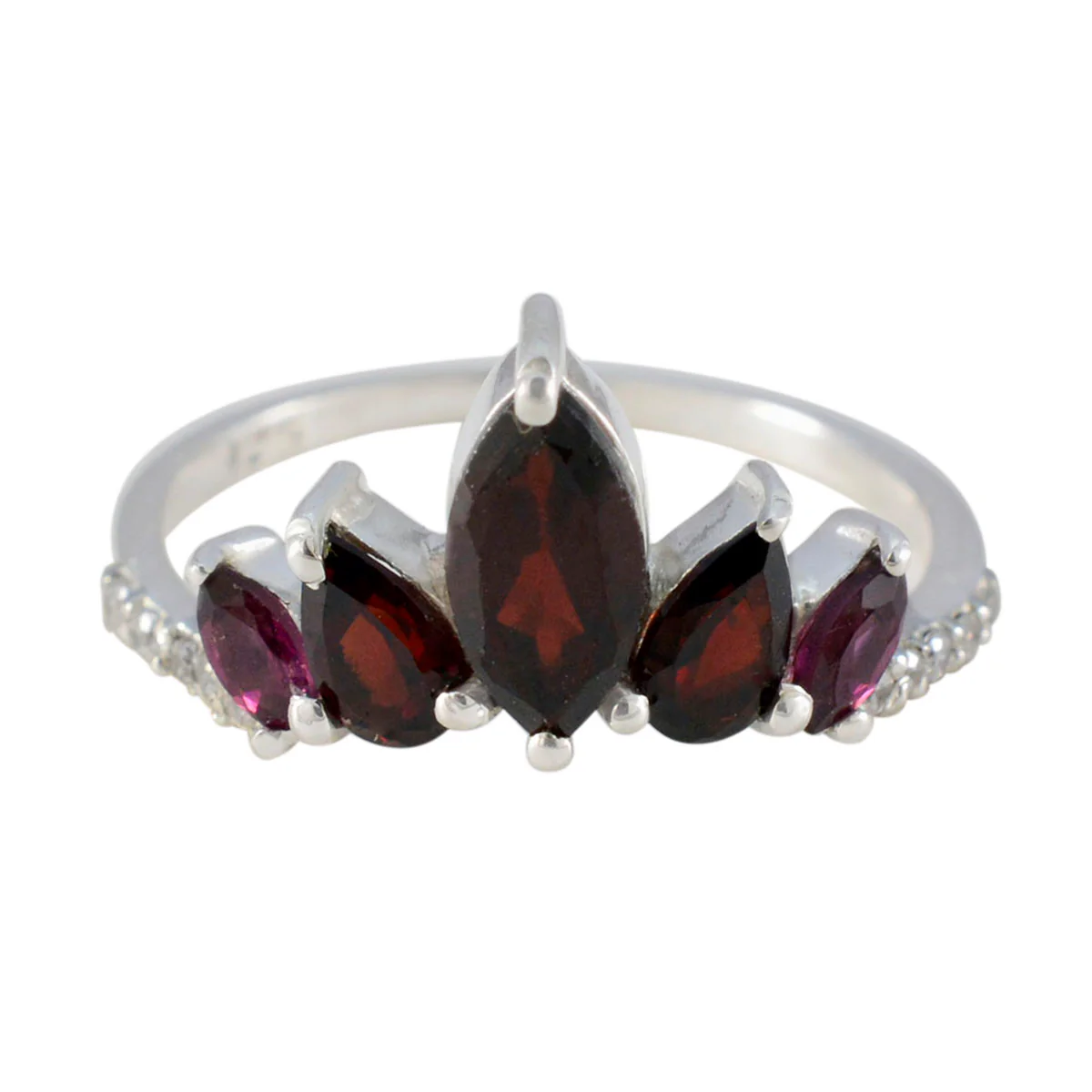 Garnet Penta American 925 Sterling Silver Red Gemstones Elegant crown Ring Jewellery - Image 3