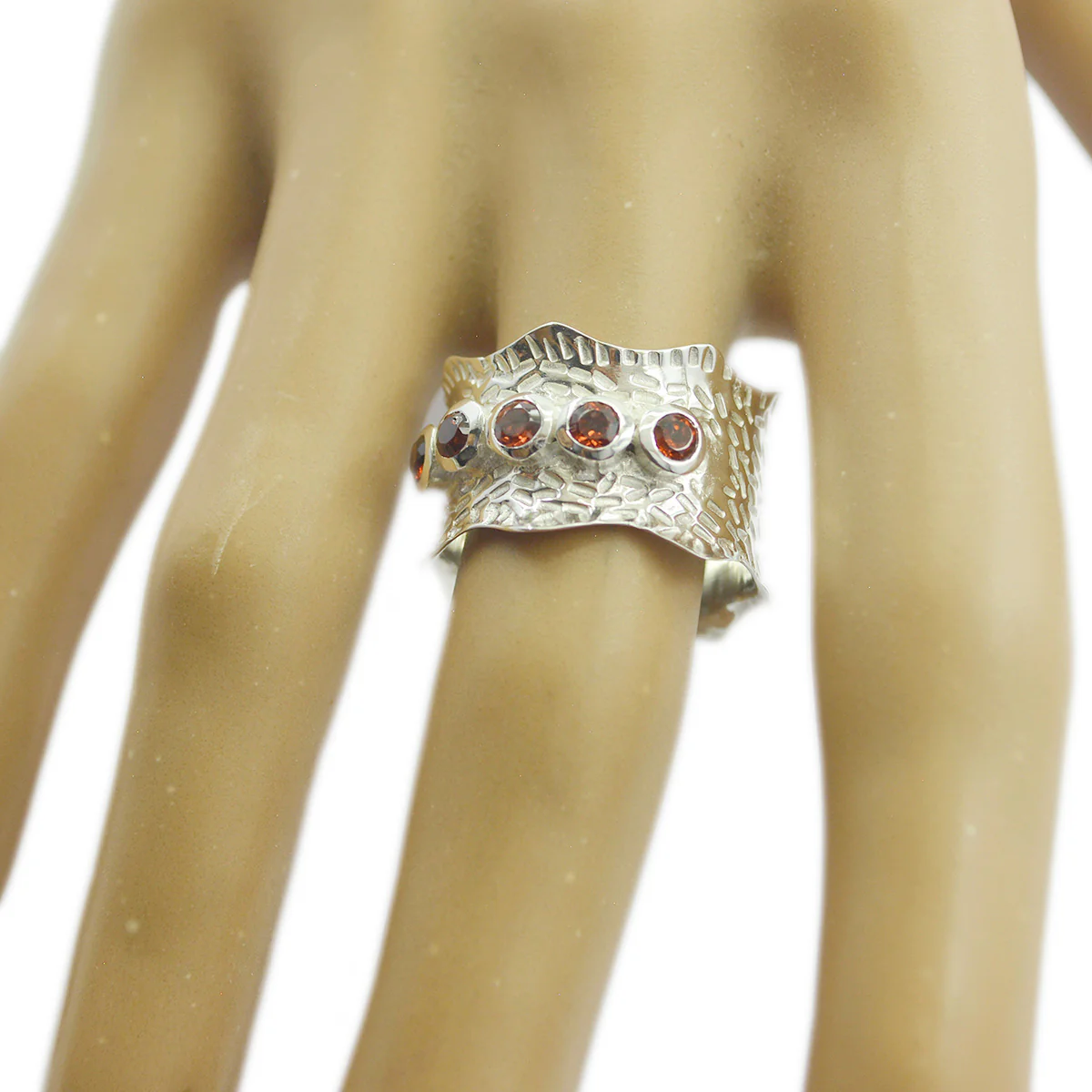 Garnet Penta Egyptian 92.5 Silver Red Gemstone Mid-weight Vintage Band Jewellery - Image 2