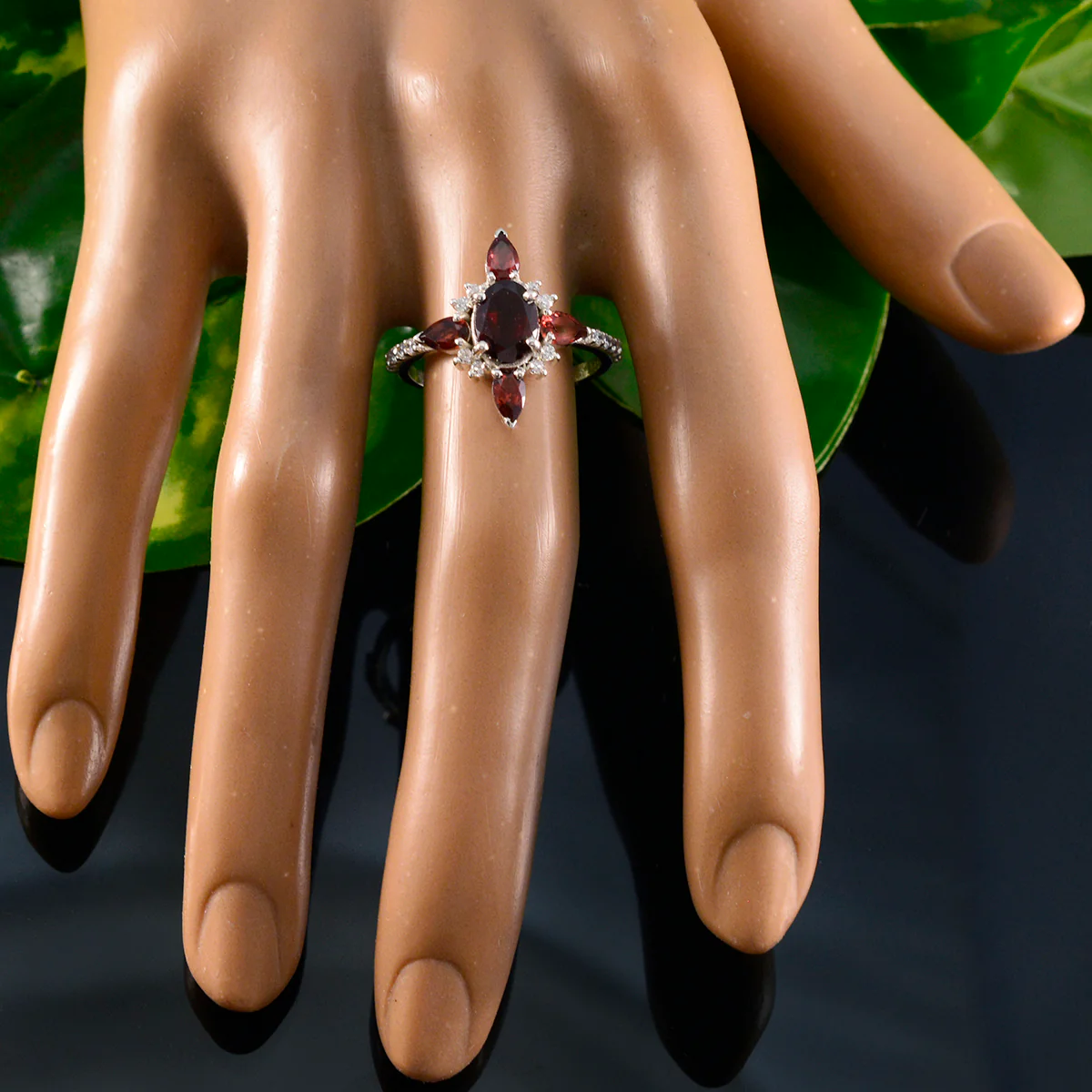 Garnet Penta Egyptian 925 Silver Red Gemstones Featherlight Fairytale Ring Jewelry - Image 5