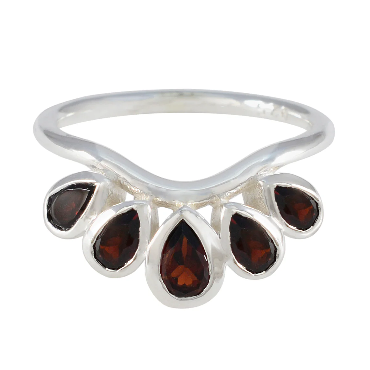 Garnet Penta German 925 Sterling Silver Red Gemstones Slim Romantic Ring Jewelry - Image 2