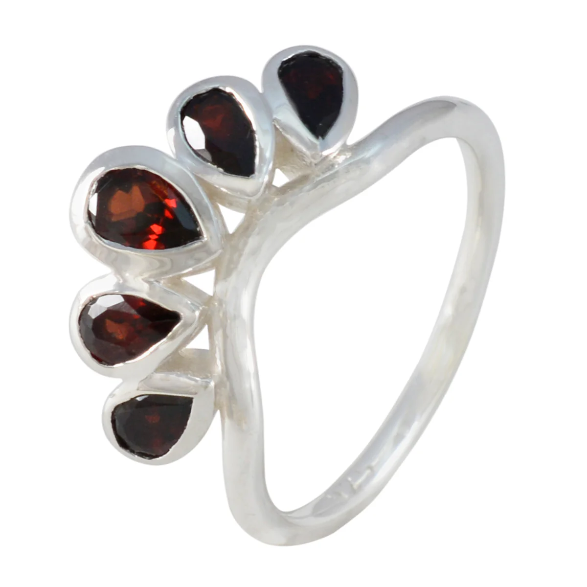 Garnet Penta German 925 Sterling Silver Red Gemstones Slim Romantic Ring Jewelry - Image 3