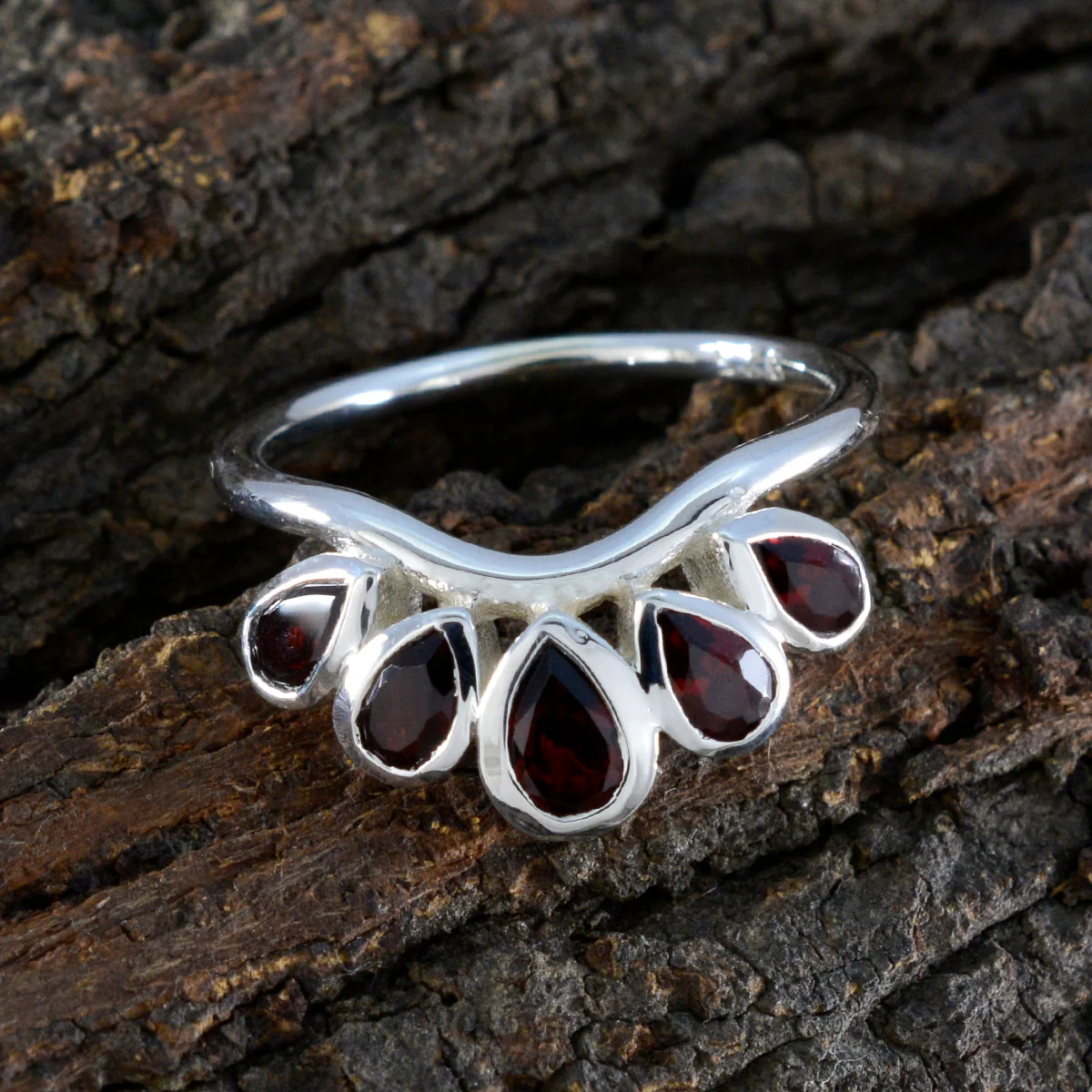 Garnet Penta German 925 Sterling Silver Red Gemstones Slim Romantic Ring Jewelry - Image 4