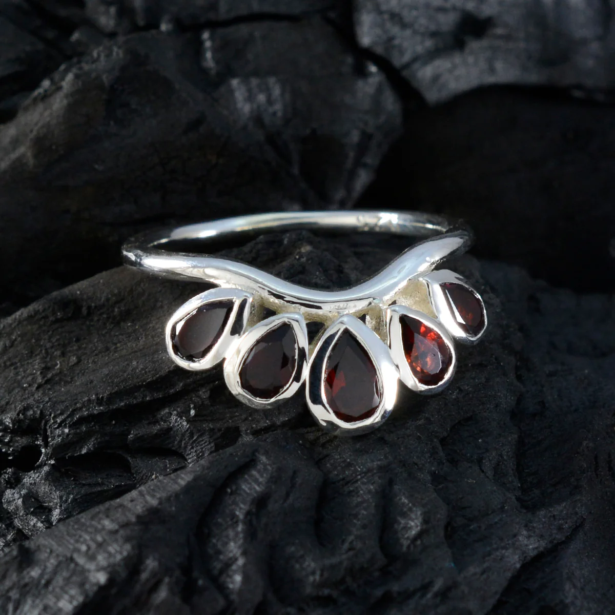 Garnet Penta German 925 Sterling Silver Red Gemstones Slim Romantic Ring Jewelry - Image 5