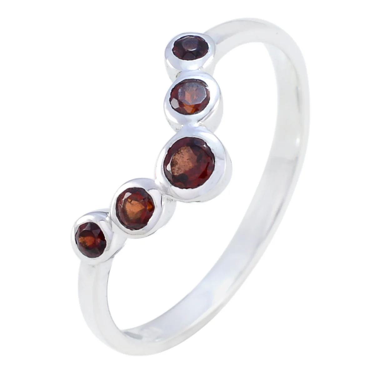 Garnet Penta Japanese 925 Sterling Silver Red Gems Minimalist Luxurious Ring Jewelry - Image 2