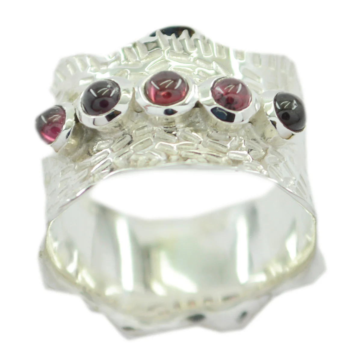 Garnet Penta Moroccan 925 Silver Red Gems Mid-weight Vintage Band Jewelry - Image 2