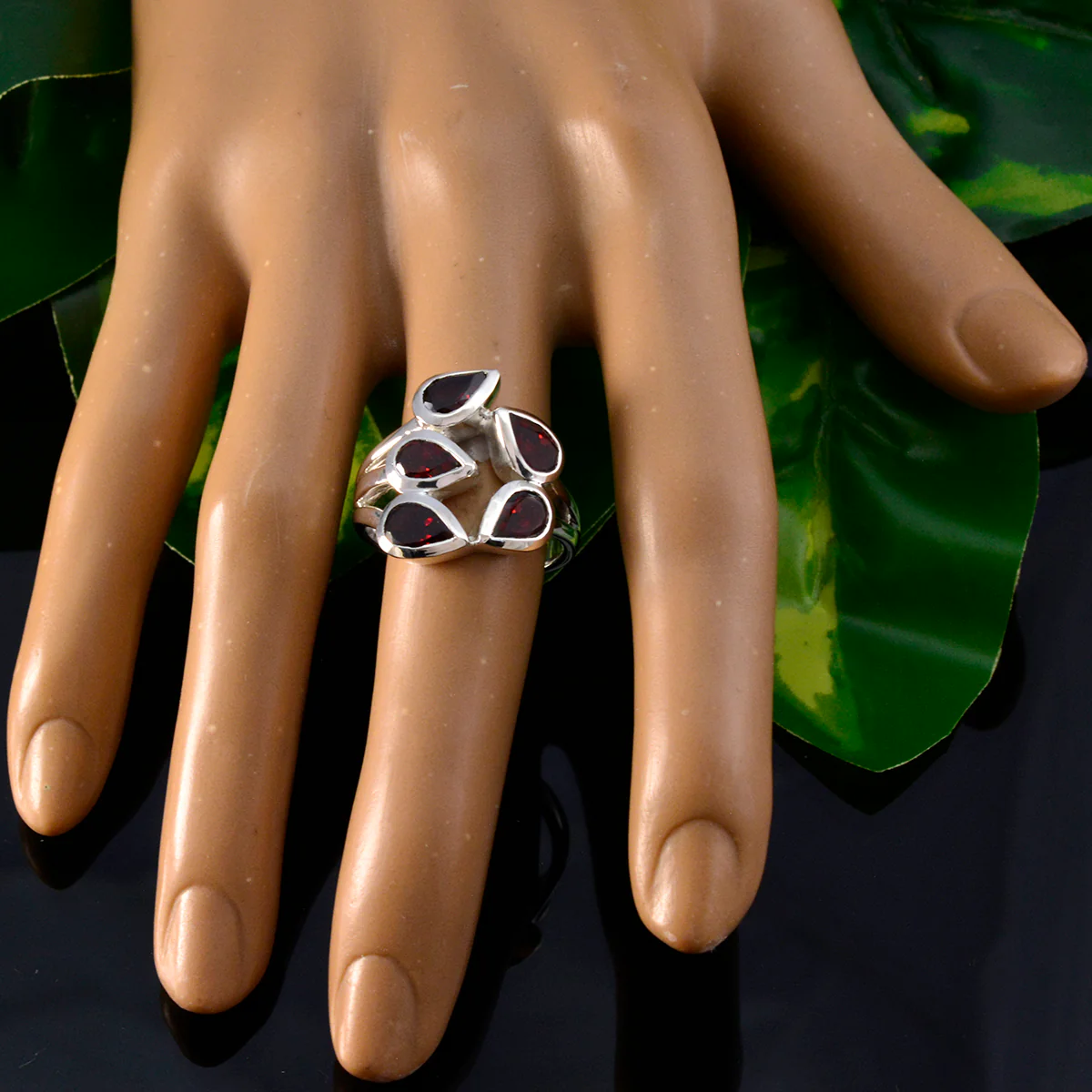 Garnet Penta Moroccan 925 Sterling Silver Red Gemstones Essential Modern Ring Jewellery - Image 5
