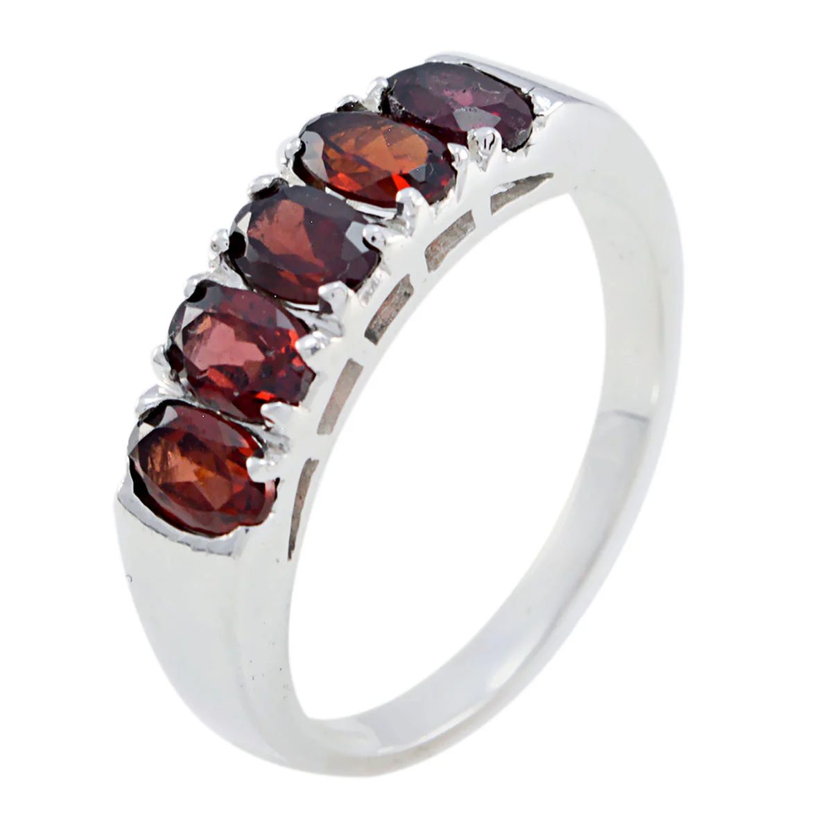 Garnet Penta Russian 92.5 Silver Red Gemstones Minimal Modern Band Jewelry - Image 2