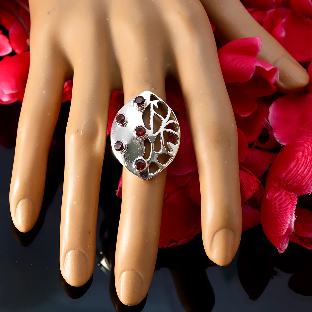 Garnet Penta Russian 925 Silver Red Gemstones Versatile Modern Ring Jewellery - Image 5