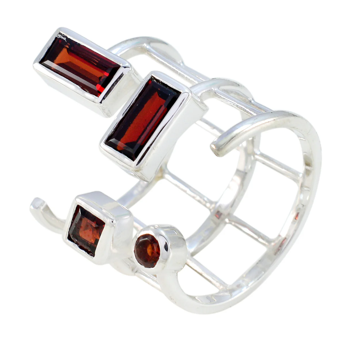 Garnet quarter African Silver Red Gemstone Mid-weight Signet Ring Jewelry