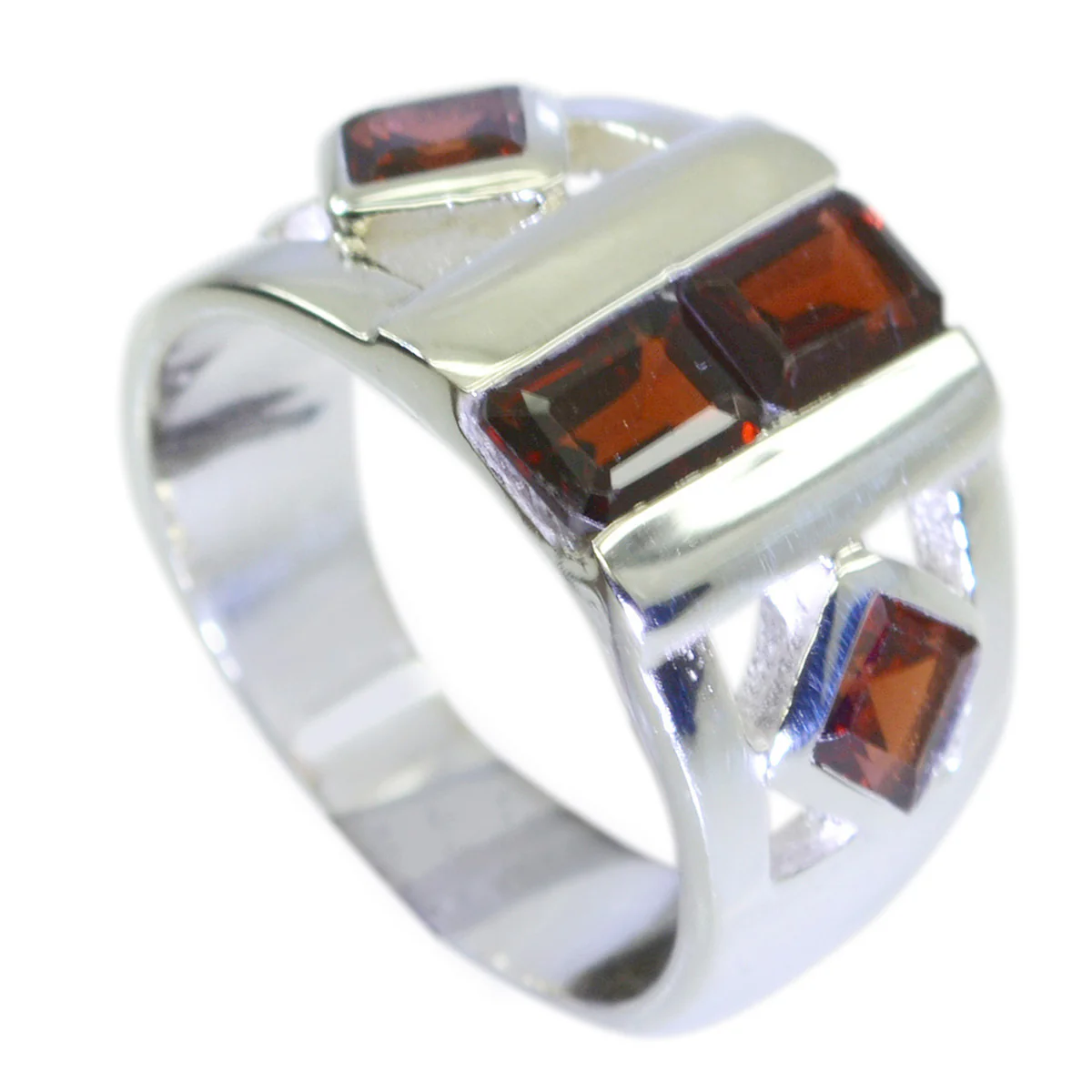 Garnet quarter French 925 Sterling Silver Red Gemstone Eye-catching Abstract Ring Jewellery - Image 3