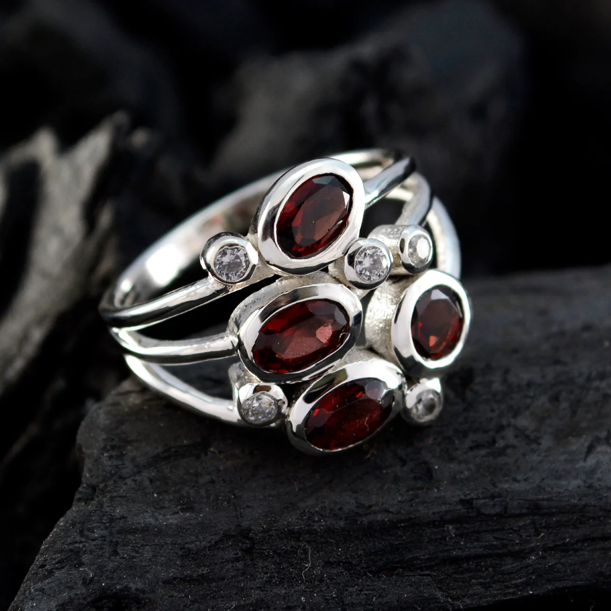 Garnet quarter Indian Sterling Silver Red Gemstones Minimal Sophisticated Ring Jewelry - Image 4