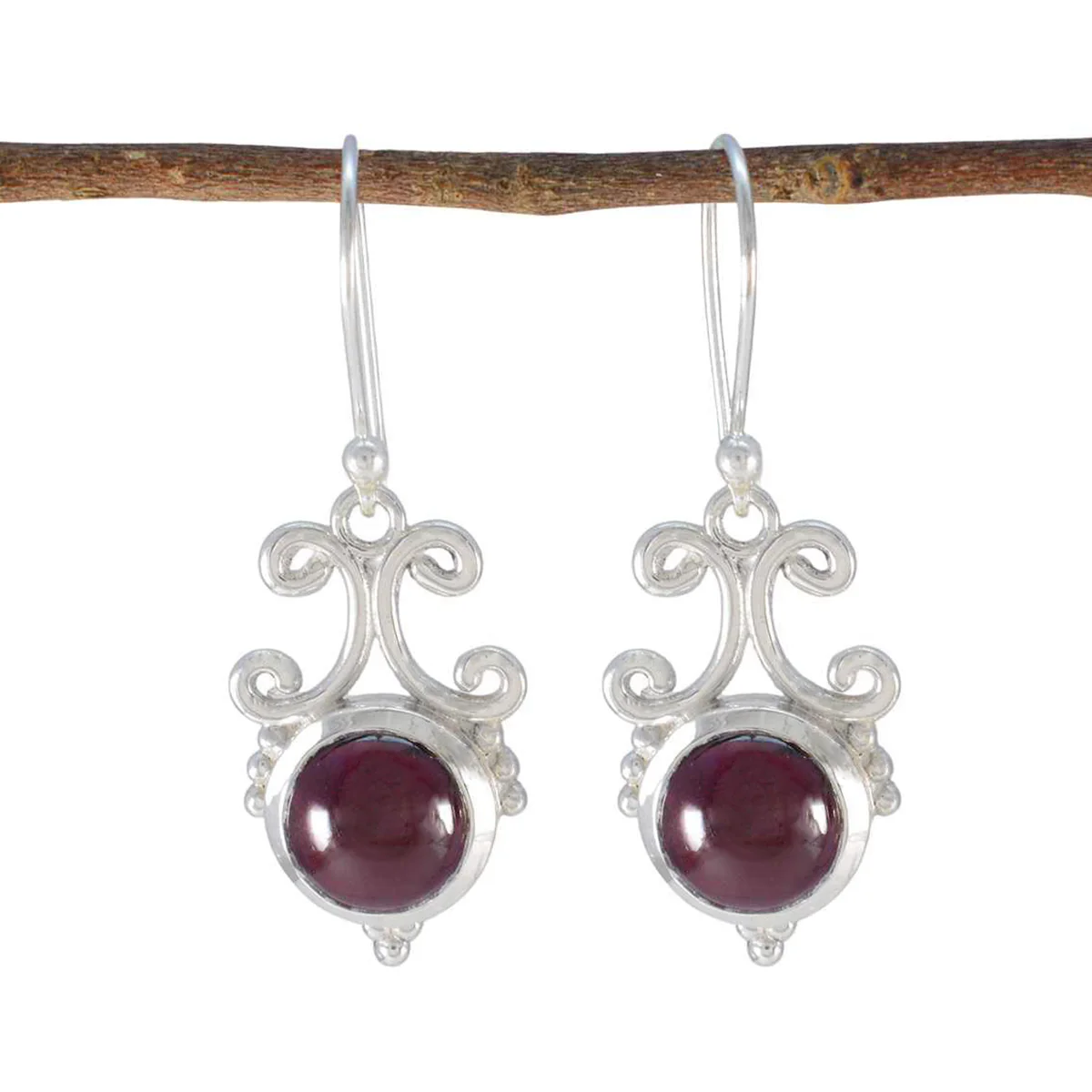 Garnet Russian Agustina Solitaire Dangle Red Sterling Silver Earring