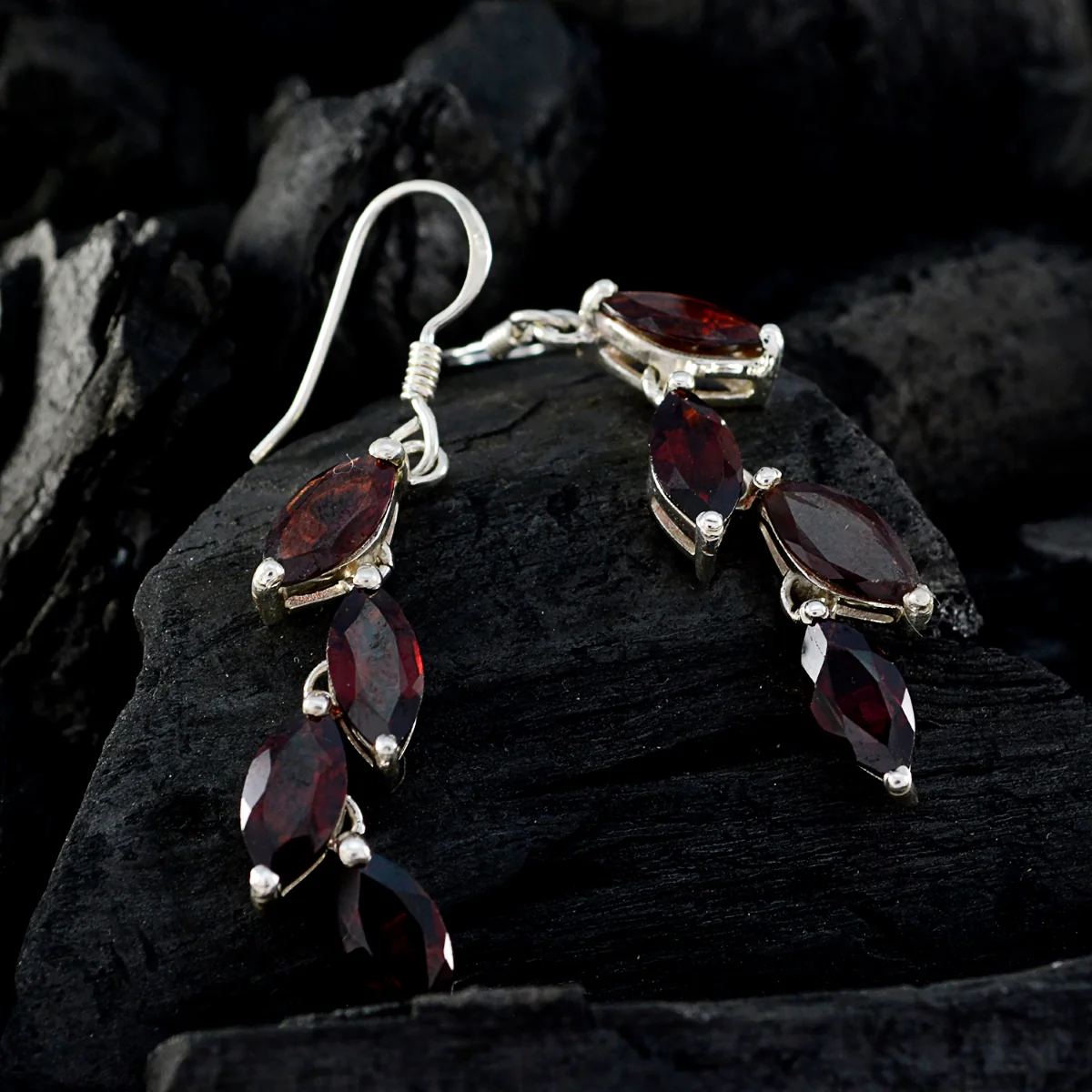Garnet Russian Hanna multiple Dangle Red 925 Silver Earring - Image 4