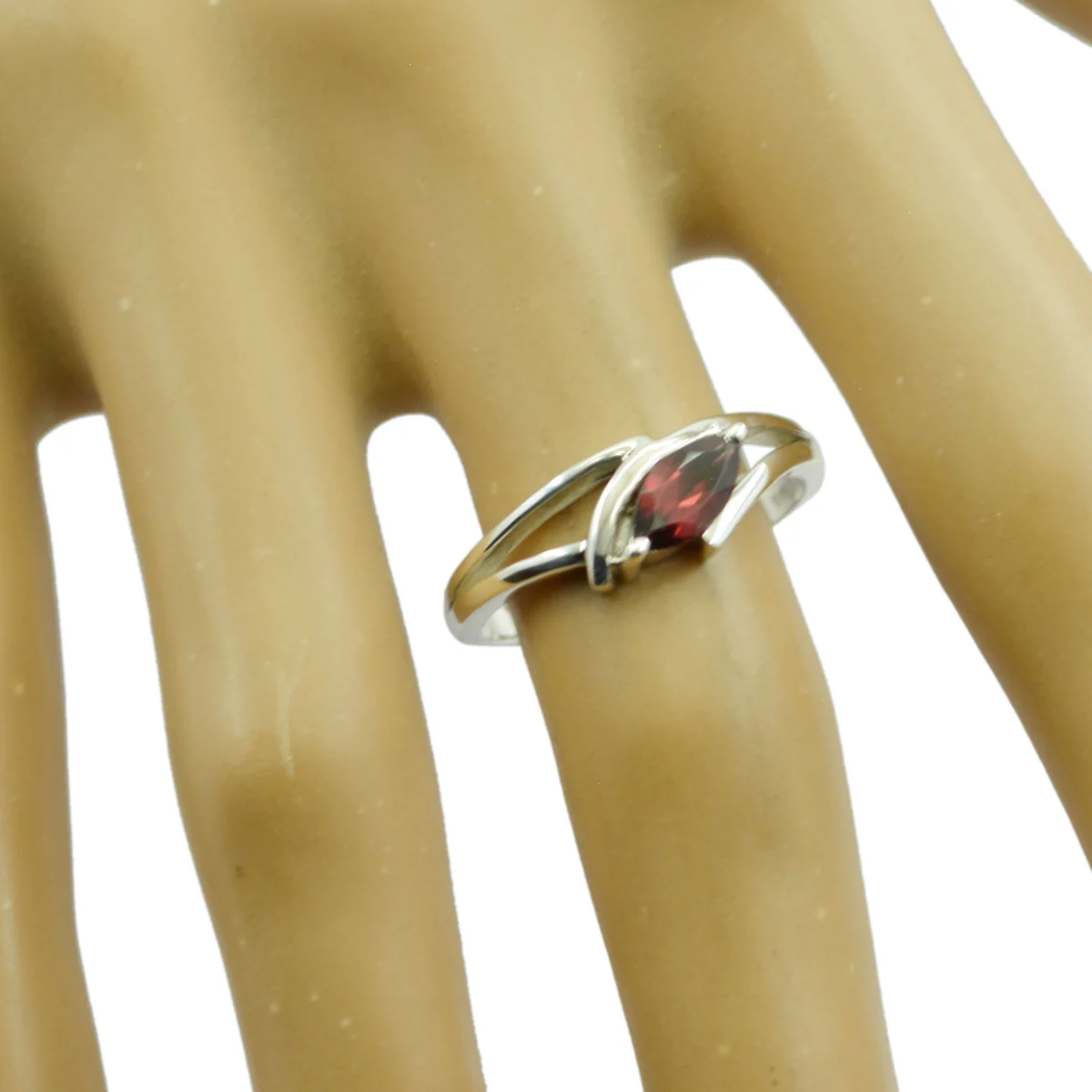 Garnet Solitaire American 92.5 Silver Red Gemstones Dainty Contemporary Ring Jewelry - Image 2