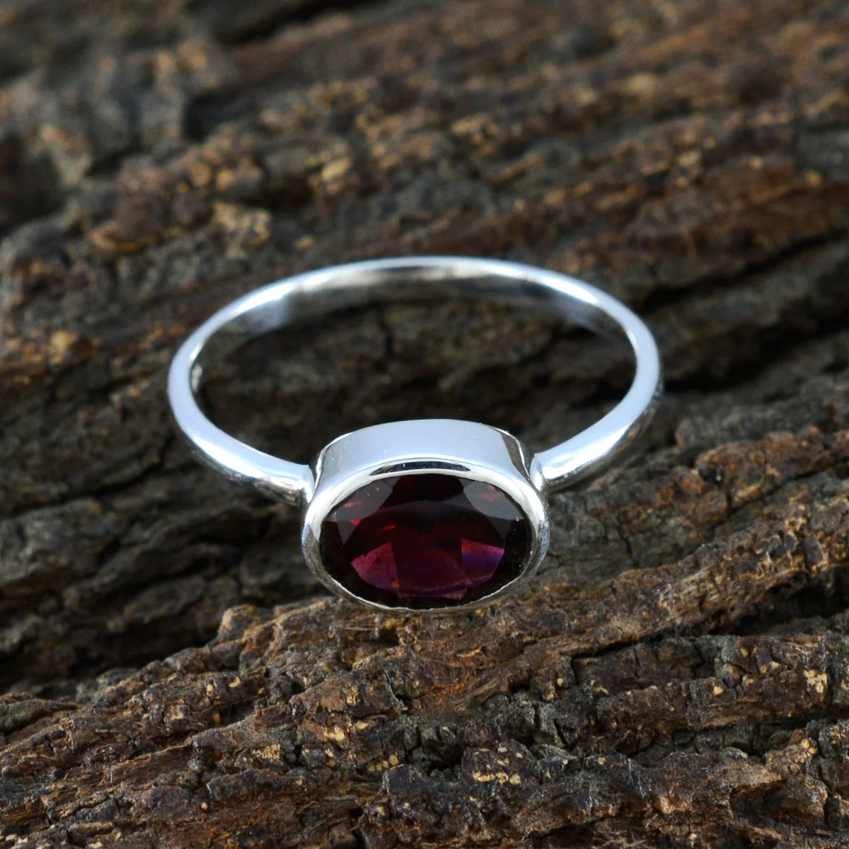 Garnet Solitaire American Sterling Silver Red Gems Dainty Trendy Ring Jewelry - Image 3