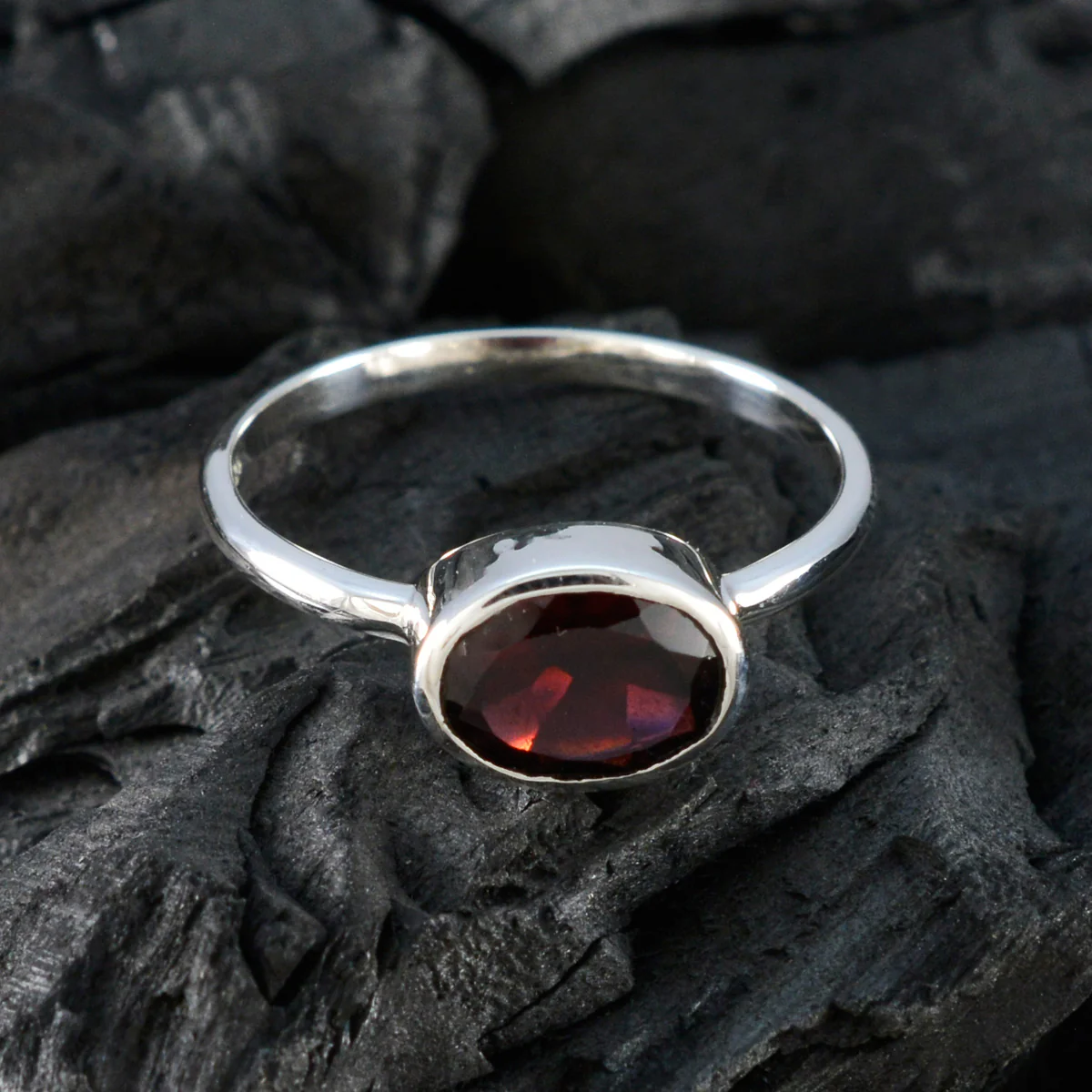 Garnet Solitaire American Sterling Silver Red Gems Dainty Trendy Ring Jewelry - Image 4