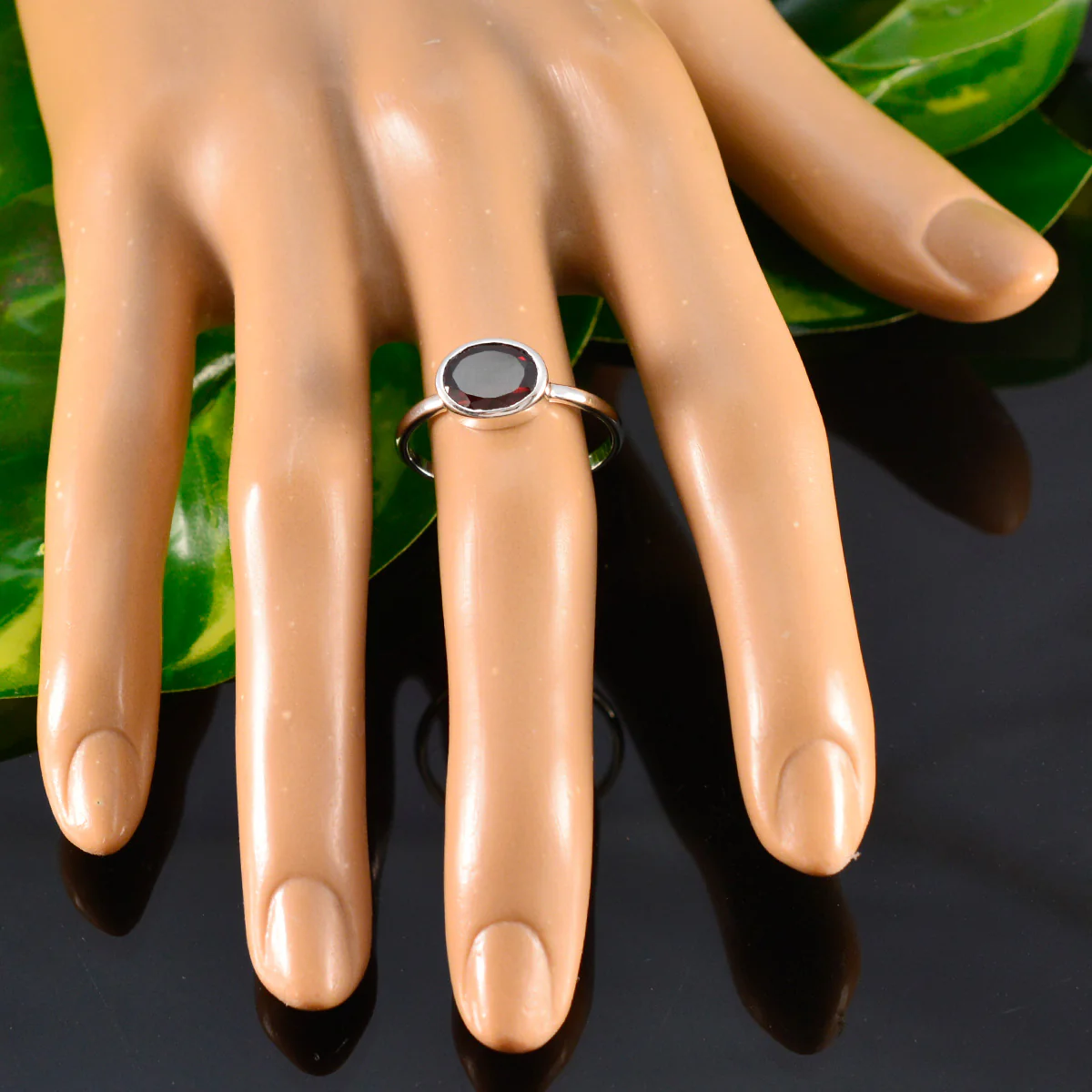 Garnet Solitaire American Sterling Silver Red Gems Dainty Trendy Ring Jewelry - Image 5