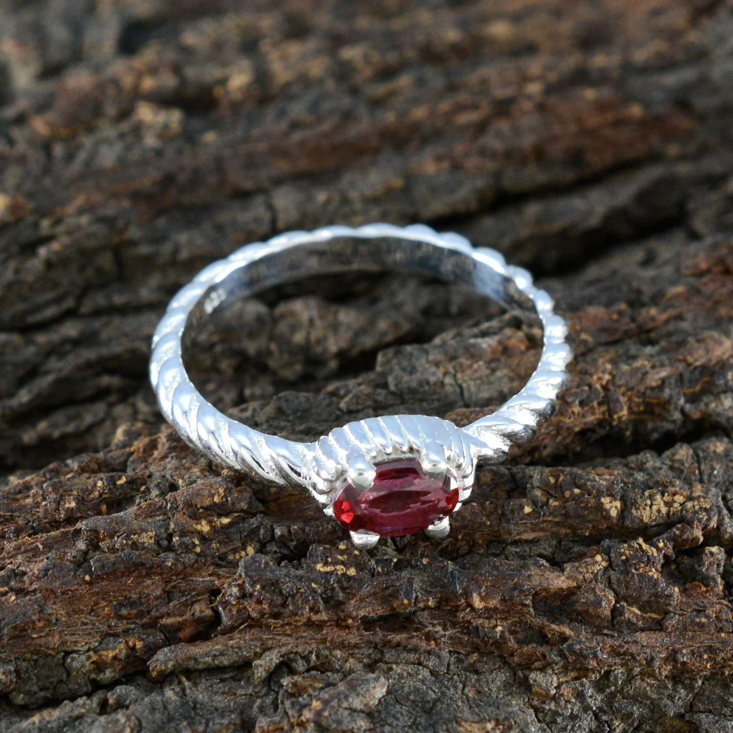 Garnet Solitaire American Sterling Silver Red Gemstone Dainty Trendy Ring Jewellery - Image 3