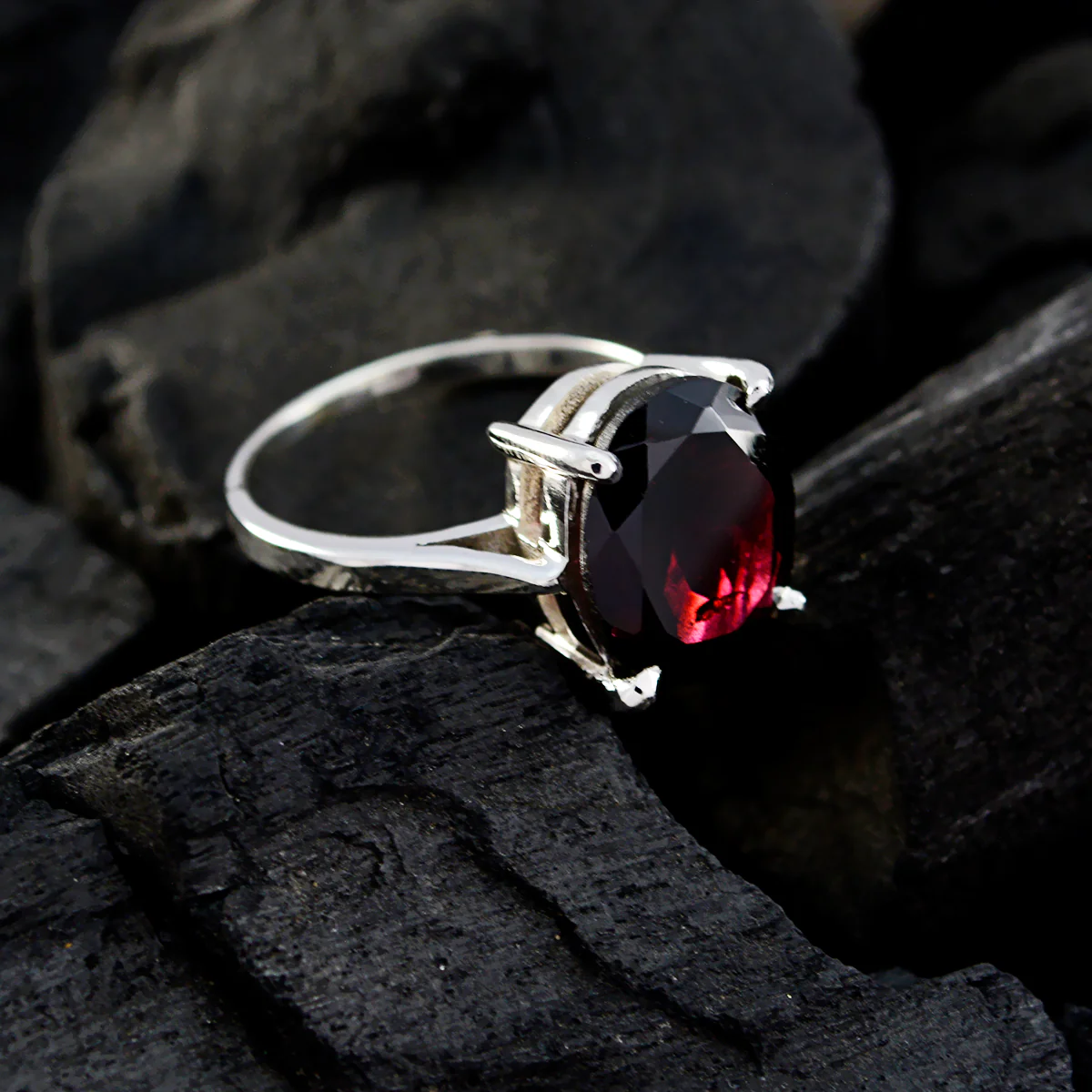 Garnet Solitaire Egyptian 925 Silver Red Gemstone Featherlight Boho Ring Jewelry - Image 4