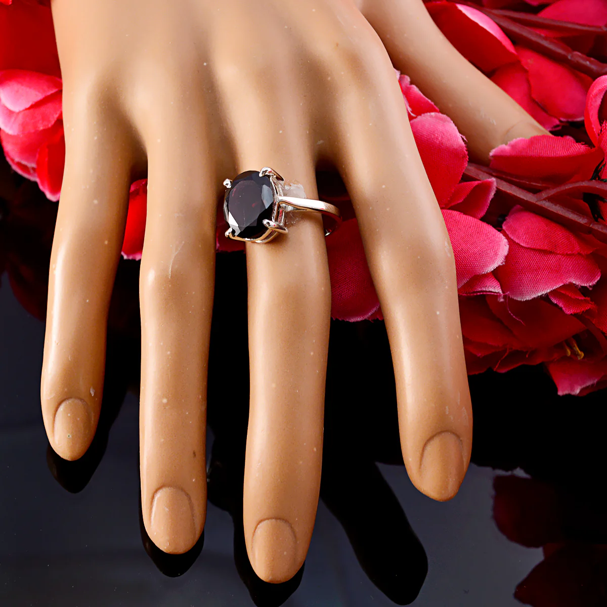 Garnet Solitaire Egyptian 925 Silver Red Gemstone Featherlight Boho Ring Jewelry - Image 5