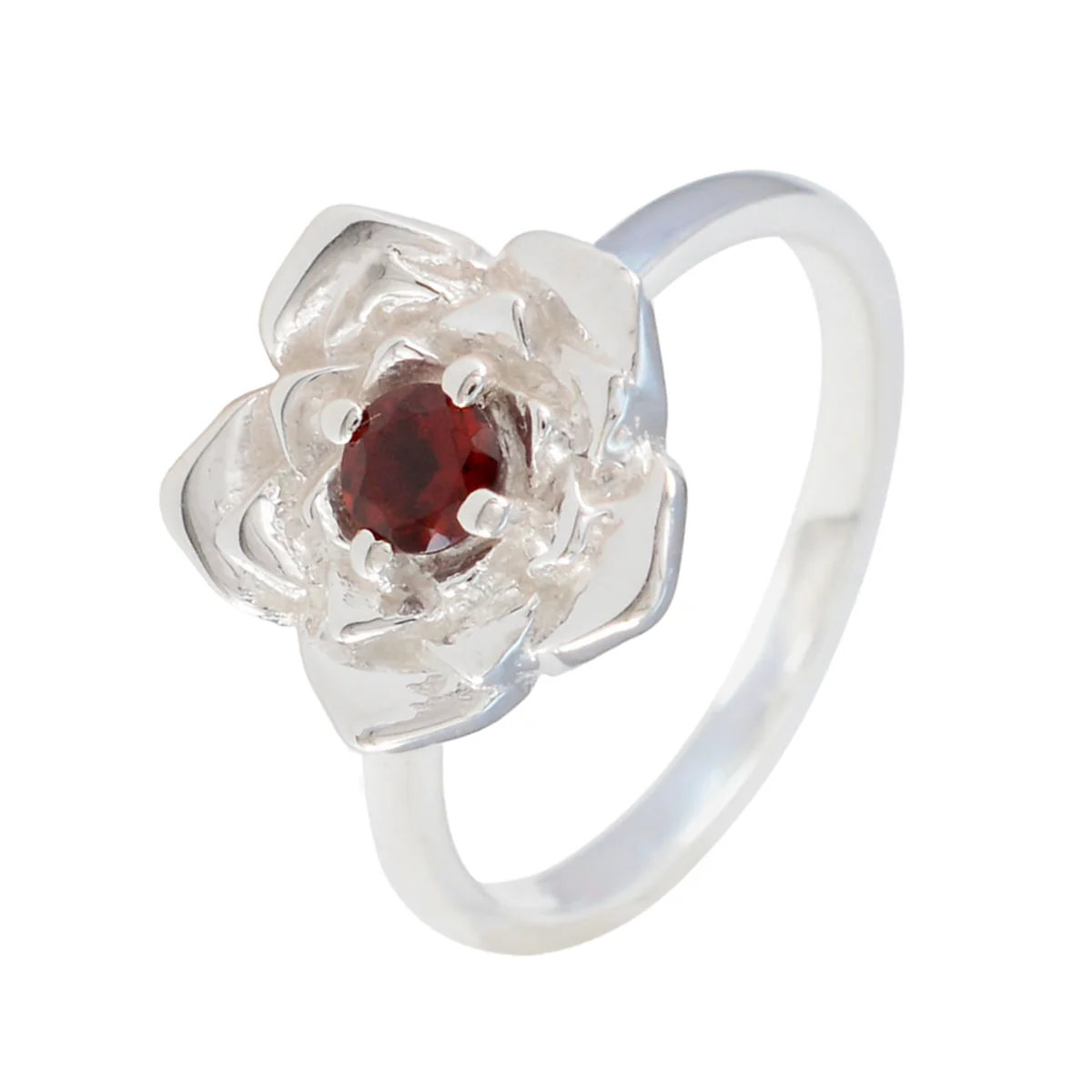 Garnet Solitaire Egyptian Silver Red Gemstone Tiny Floral Ring Jewelry - Image 2