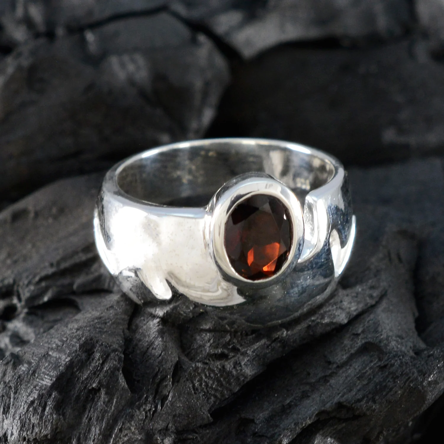 Garnet Solitaire French 925 Sterling Silver Red Gems Essential  Trendy Ring Jewellery - Image 4