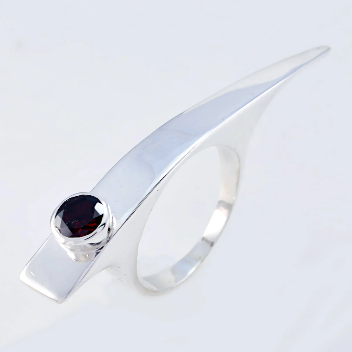 Garnet Solitaire French 925 Sterling Silver Red Gemstones Versatile Contemporary Ring Jewellery - Image 2