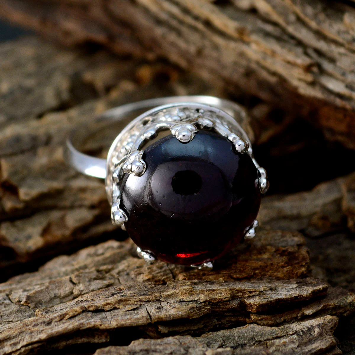 Garnet Solitaire French Sterling Silver Red Gemstone Minimal Art Deco Ring Jewelry - Image 4