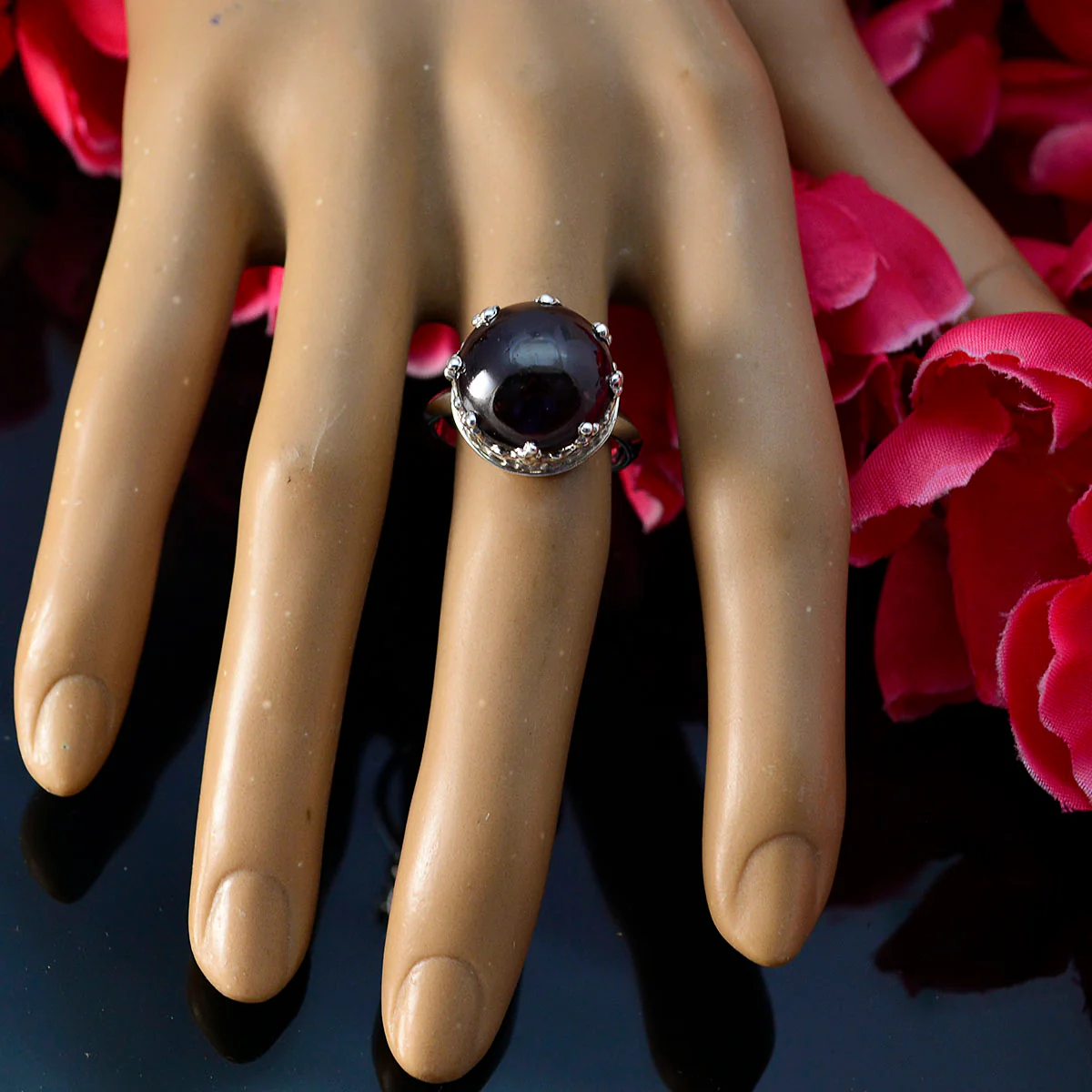 Garnet Solitaire French Sterling Silver Red Gemstone Minimal Art Deco Ring Jewelry - Image 6
