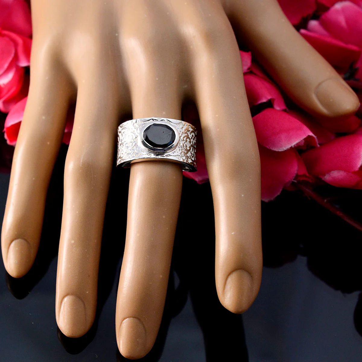 Garnet Solitaire German 925 Silver Red Gemstones Essential Art Deco Ring Jewelry - Image 5