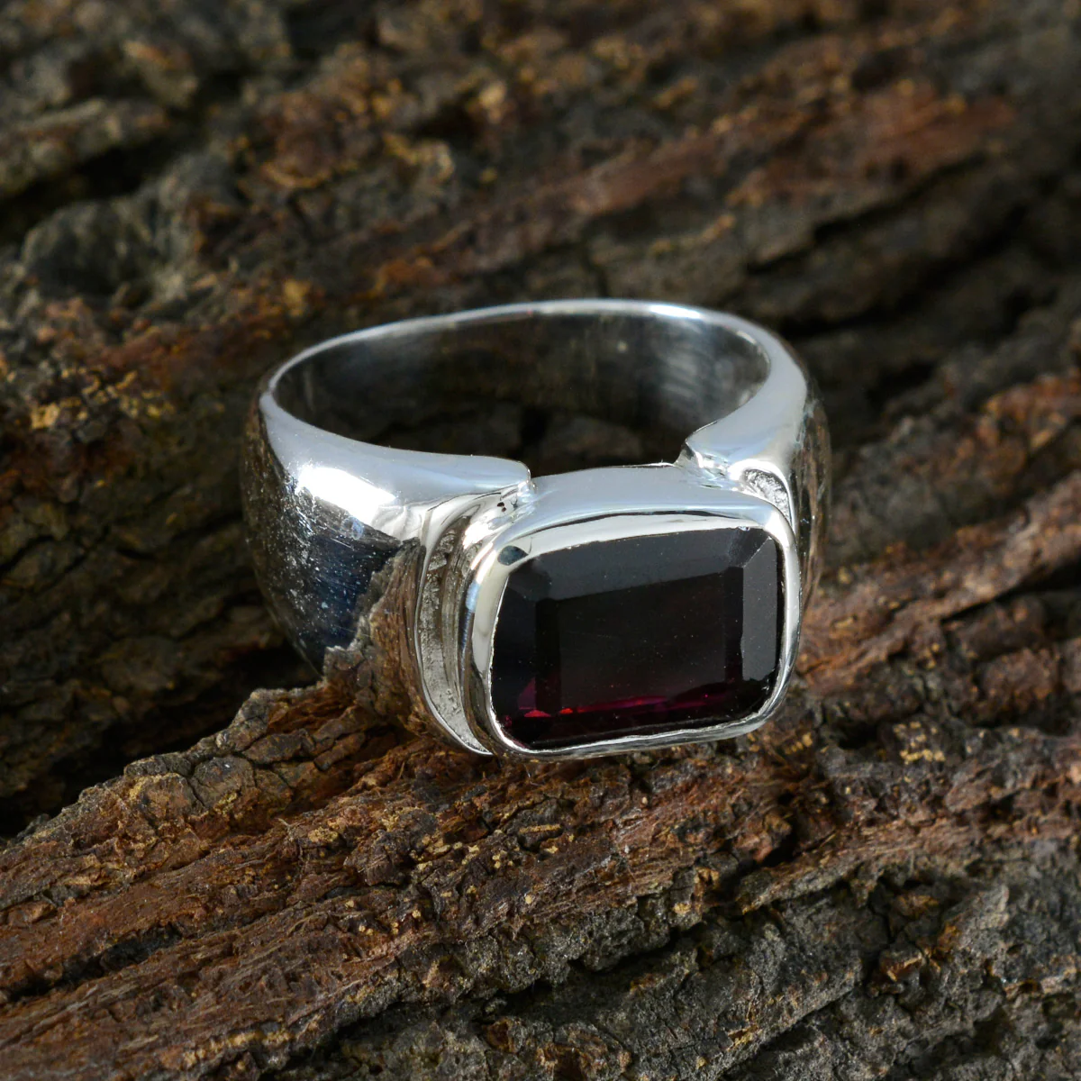 Garnet Solitaire German Silver Red Gems Essential Trendy Ring Jewellery - Image 3