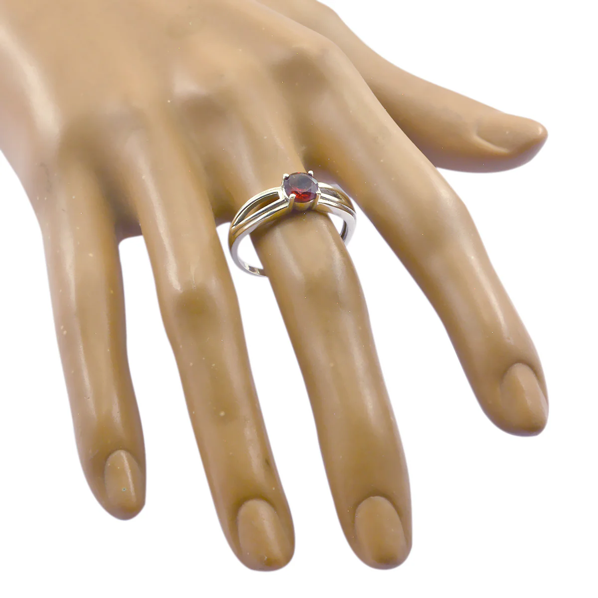 Garnet Solitaire Korean Sterling Silver Red Gemstones Dainty Abstract Ring Jewellery - Image 2