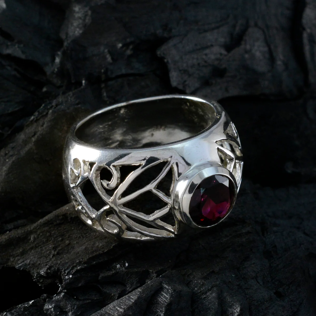 Garnet Solitaire Mexican 92.5 Silver Red Gemstones Versatile Filigree Ring Jewellery - Image 4