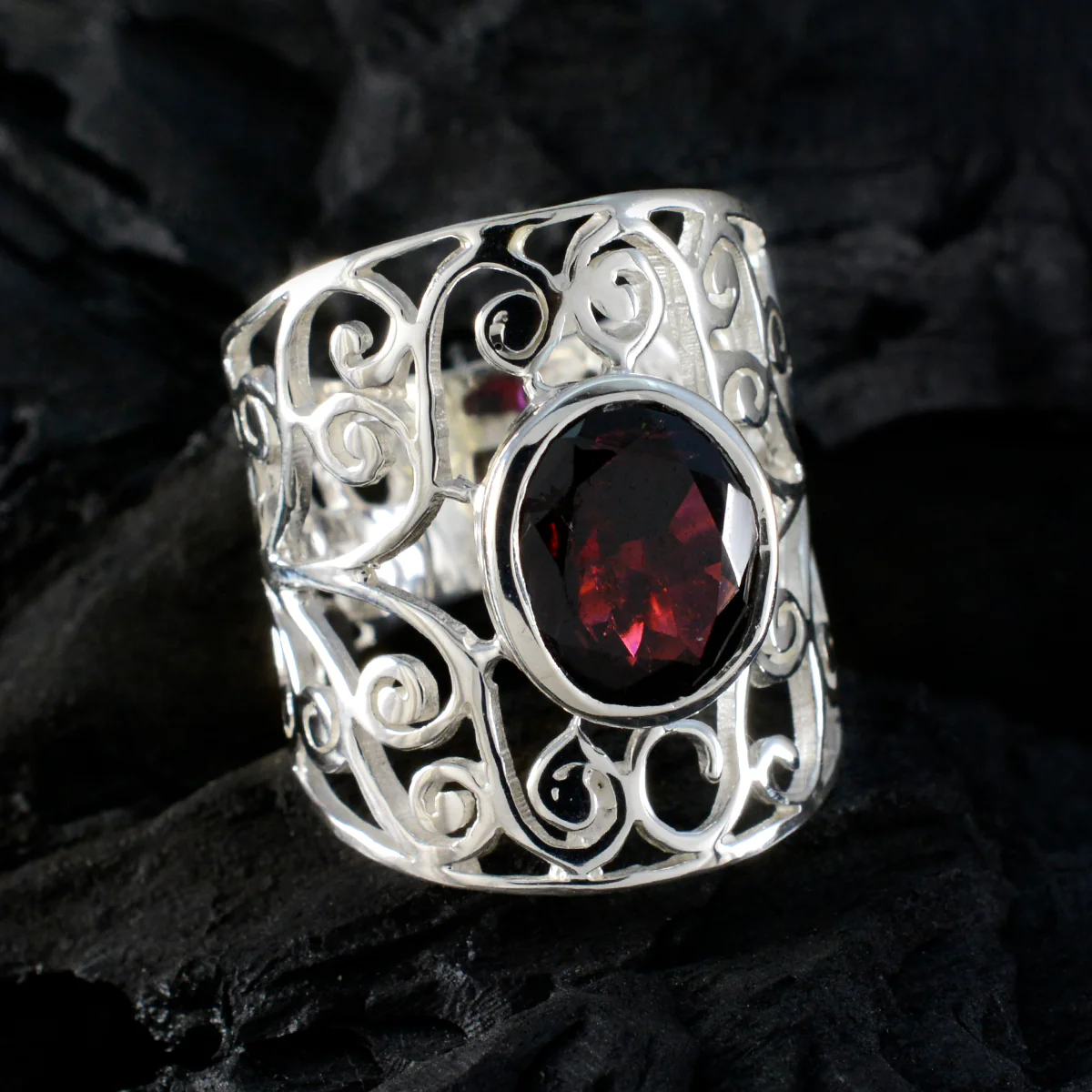 Garnet Solitaire Mexican Sterling Silver Red Gems Versatile Filigree Ring Jewellery - Image 4