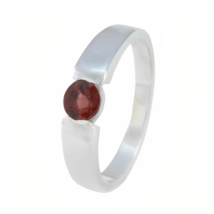 Garnet Solitaire Russian 925 Silver Red Gemstones Slim Luxurious Ring Jewelry - Image 2