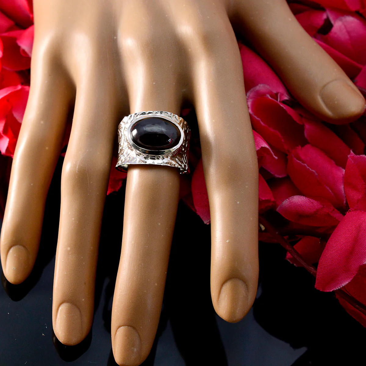 Garnet Solitaire Russian Silver Red Gemstone Essential engravings Ring Jewelry - Image 5