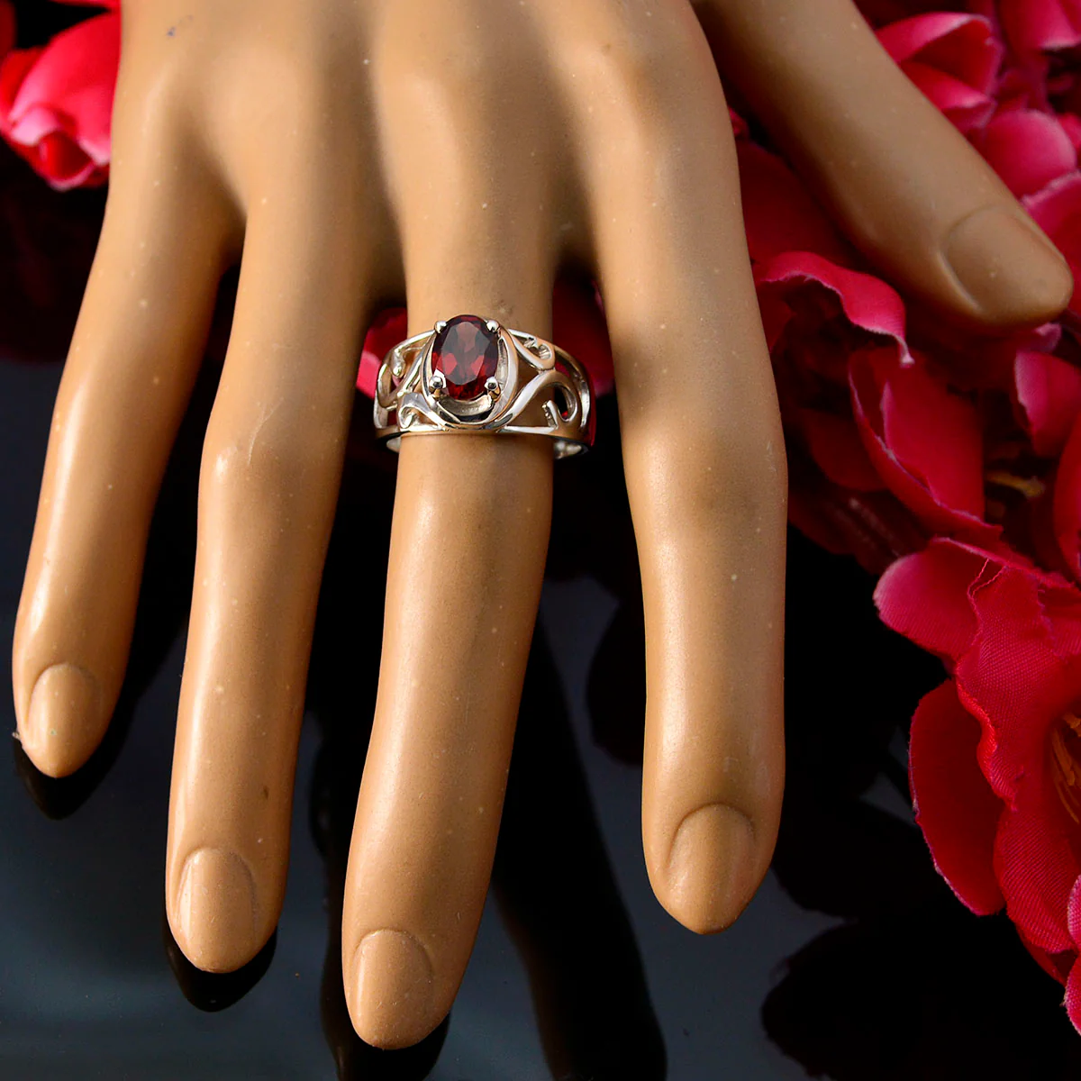 Garnet Solitaire Spanish Silver Red Gems Minimal Filigree Ring Jewelry - Image 6