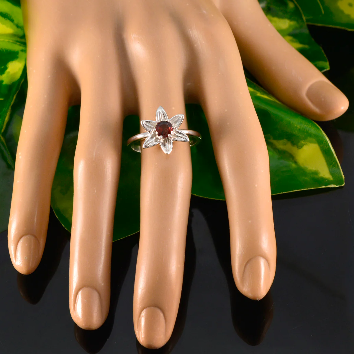 Garnet Solitaire Turkish Sterling Silver Red Gemstone Delicate Abstract Ring Jewellery - Image 5