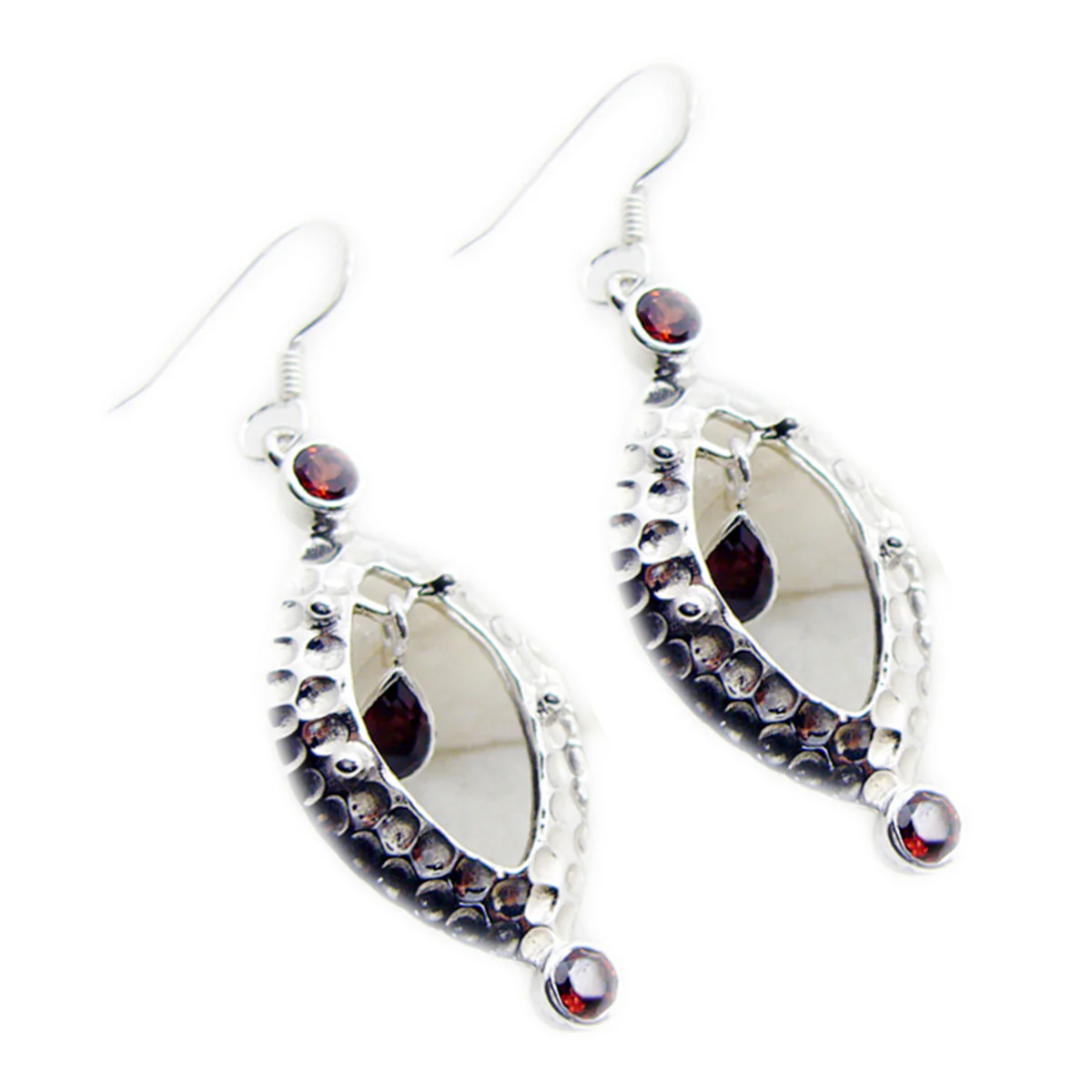 Garnet Spanish Freya multiple Dangle Red Silver Earring - Image 3