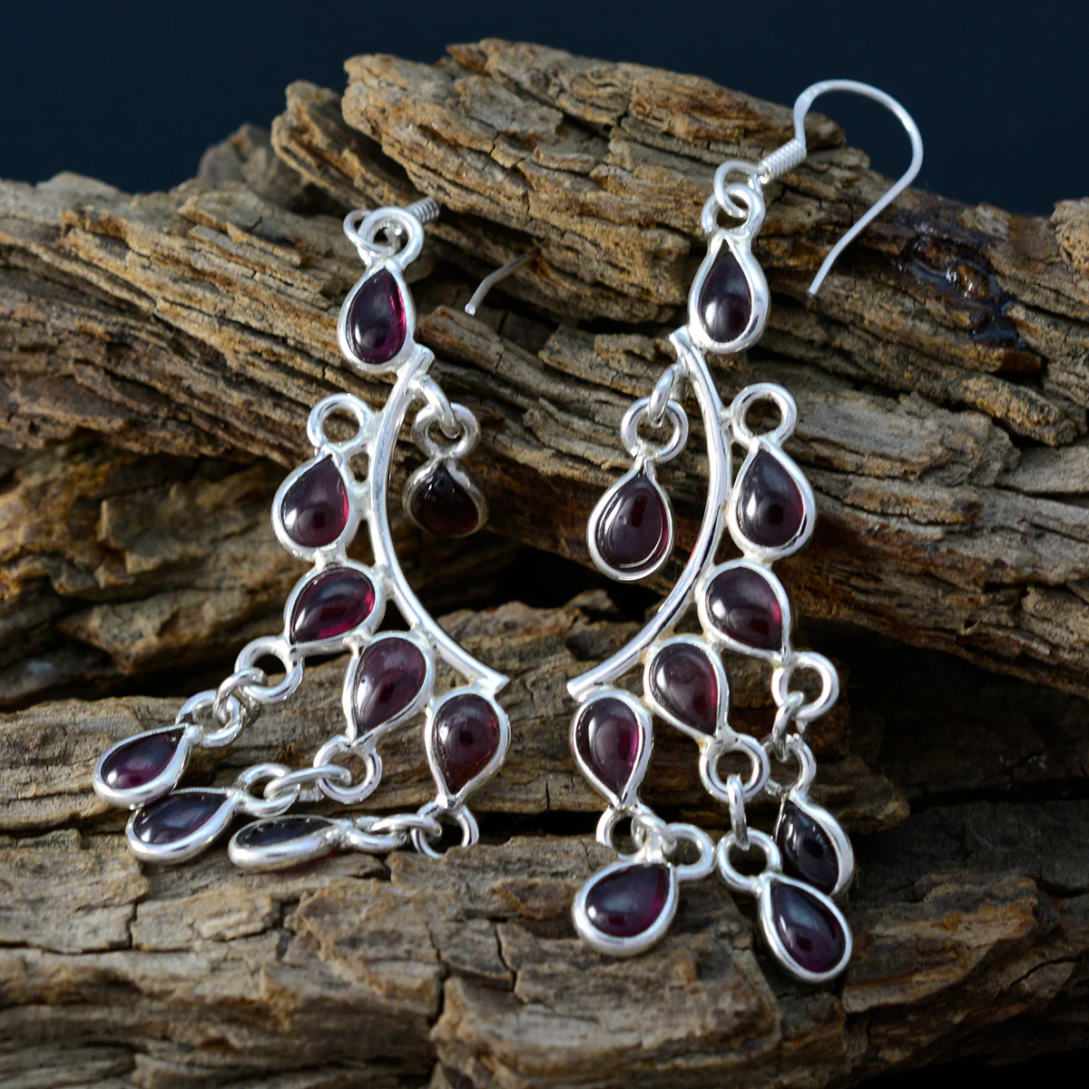 Garnet Spanish Micaela multiple Dangle Red 925 Silver Earring - Image 2