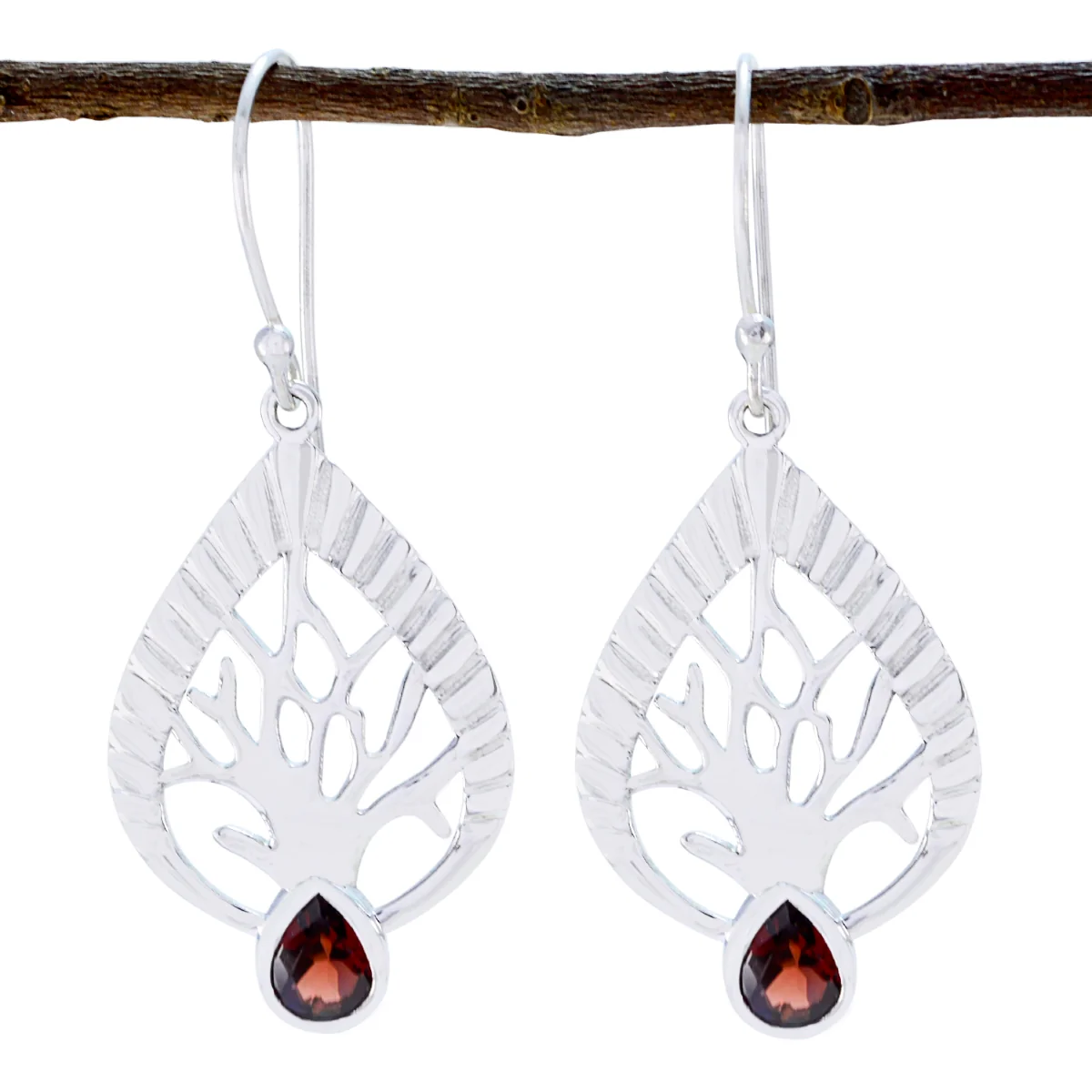 Garnet Spanish Sofia Solitaire Dangle Red Sterling Silver Earring