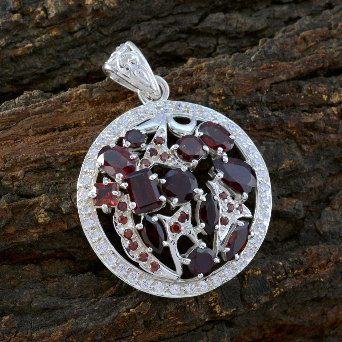 Garnet Statement Indian 92.5 Silver multiple Liyana Engagement Red Pendant Jewellery - Image 3