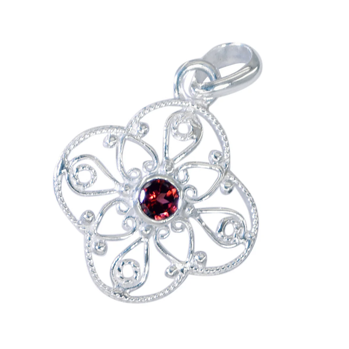 Garnet Tiny French Silver Solitaire Ines Art-Deco Red Pendant Jewelry - Image 3