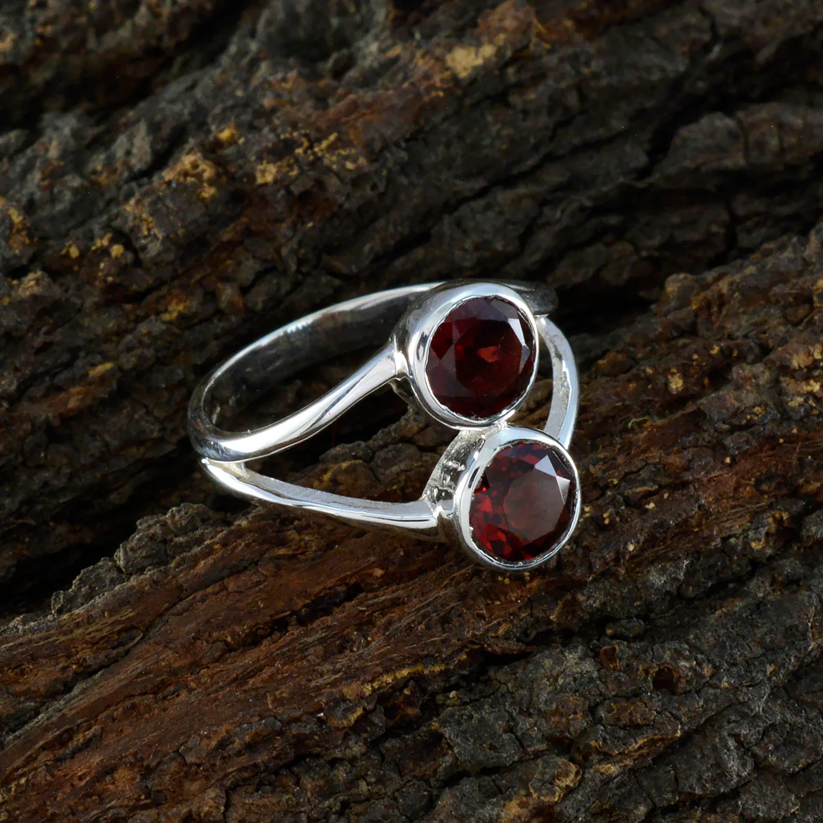 Garnet Toi et Moi American 92.5 Silver Red Gemstones Whisper-thin Glamorous Ring Jewelry - Image 3