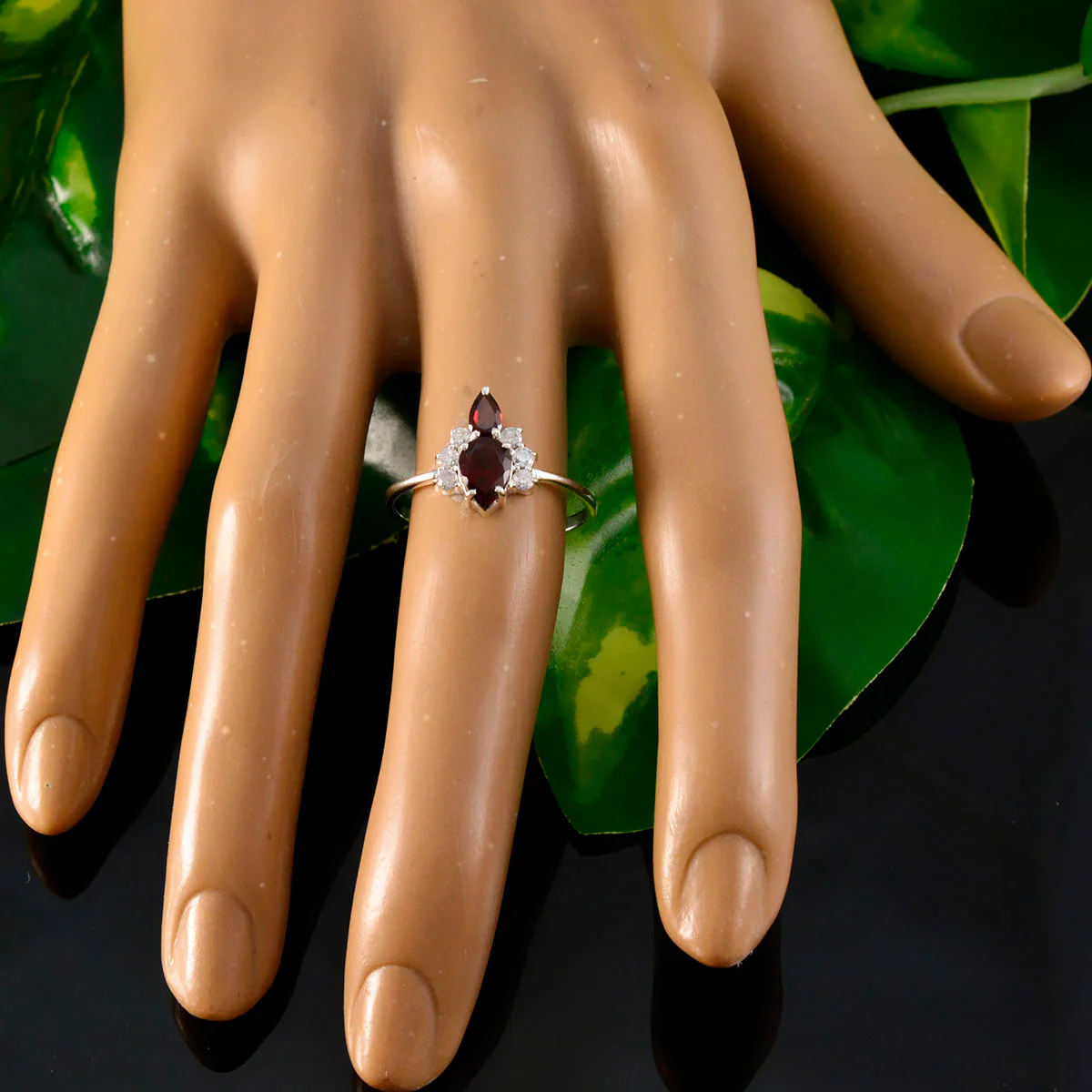 Garnet Toi et Moi American Sterling Silver Red Gems Elegant  Trendy Ring Jewellery - Image 5