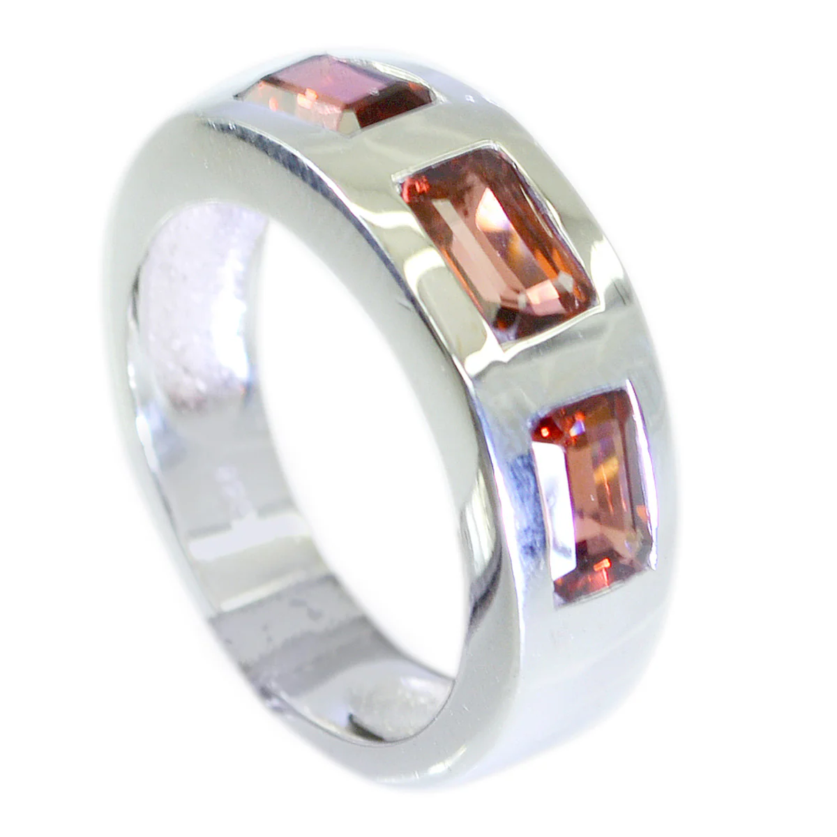 Garnet Trilogy African 925 Silver Red Gemstone Mid-weight Modern Band Jewellery - Image 2