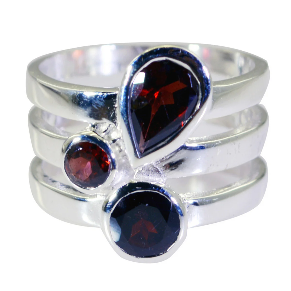 Garnet Trilogy African 925 Sterling Silver Red Gems Eye-catching Armor Ring Jewelry - Image 2