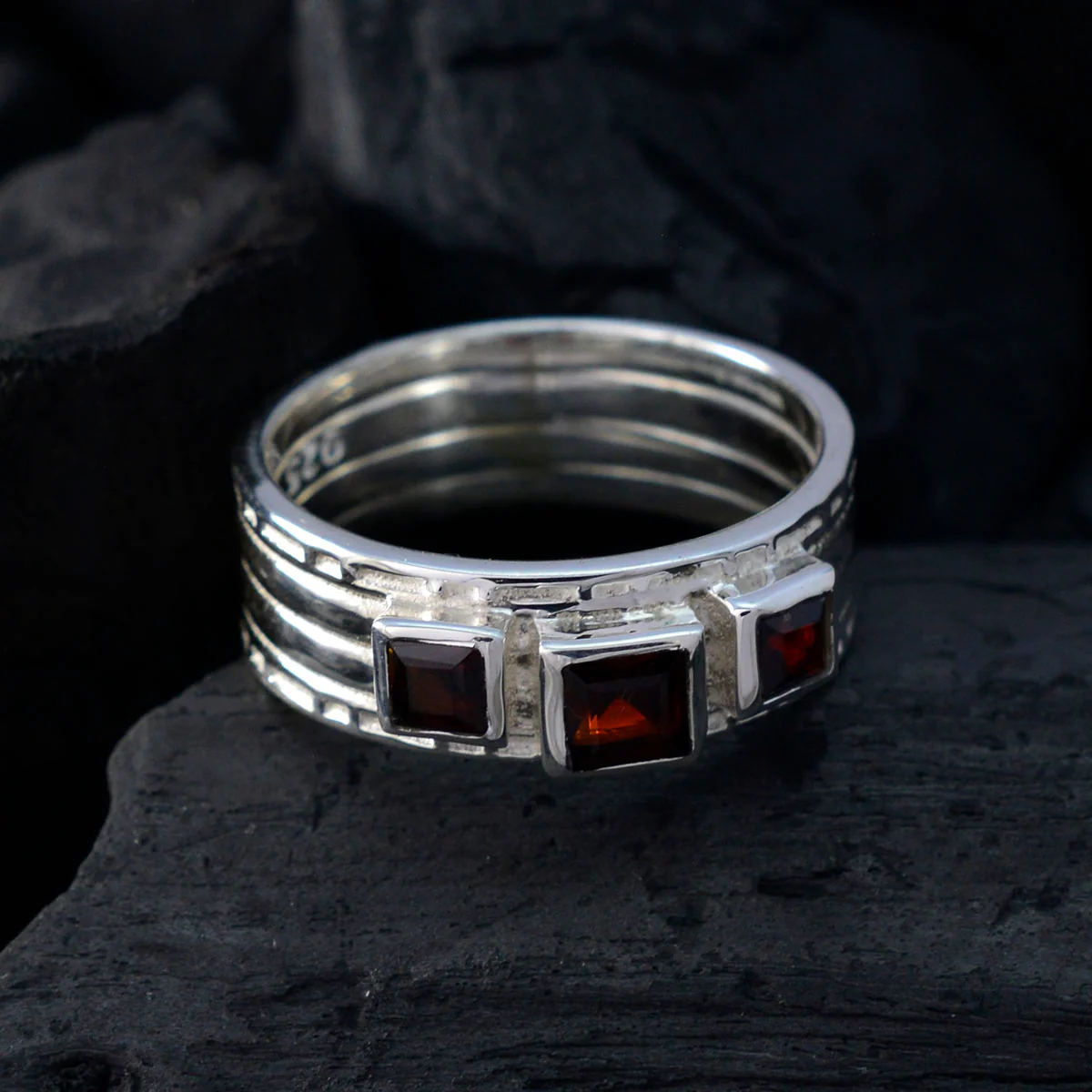Garnet Trilogy German 925 Silver Red Gems Eye-catching Boho Band Jewellery - Image 4