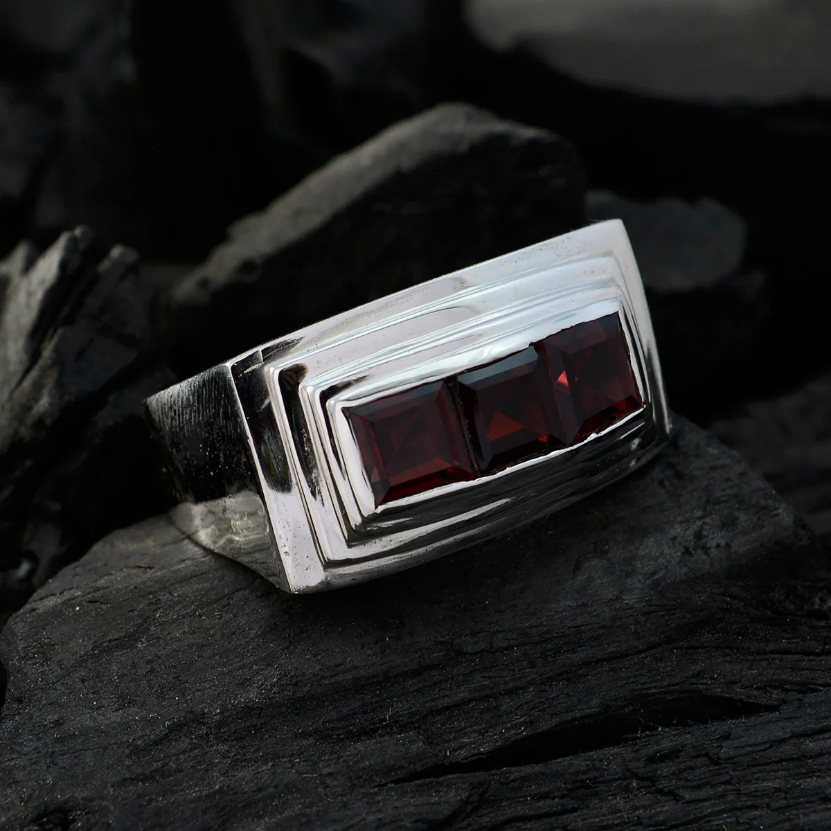 Garnet Trilogy German Silver Red Gemstones Statement Ethnic Ring Jewelry - Image 5
