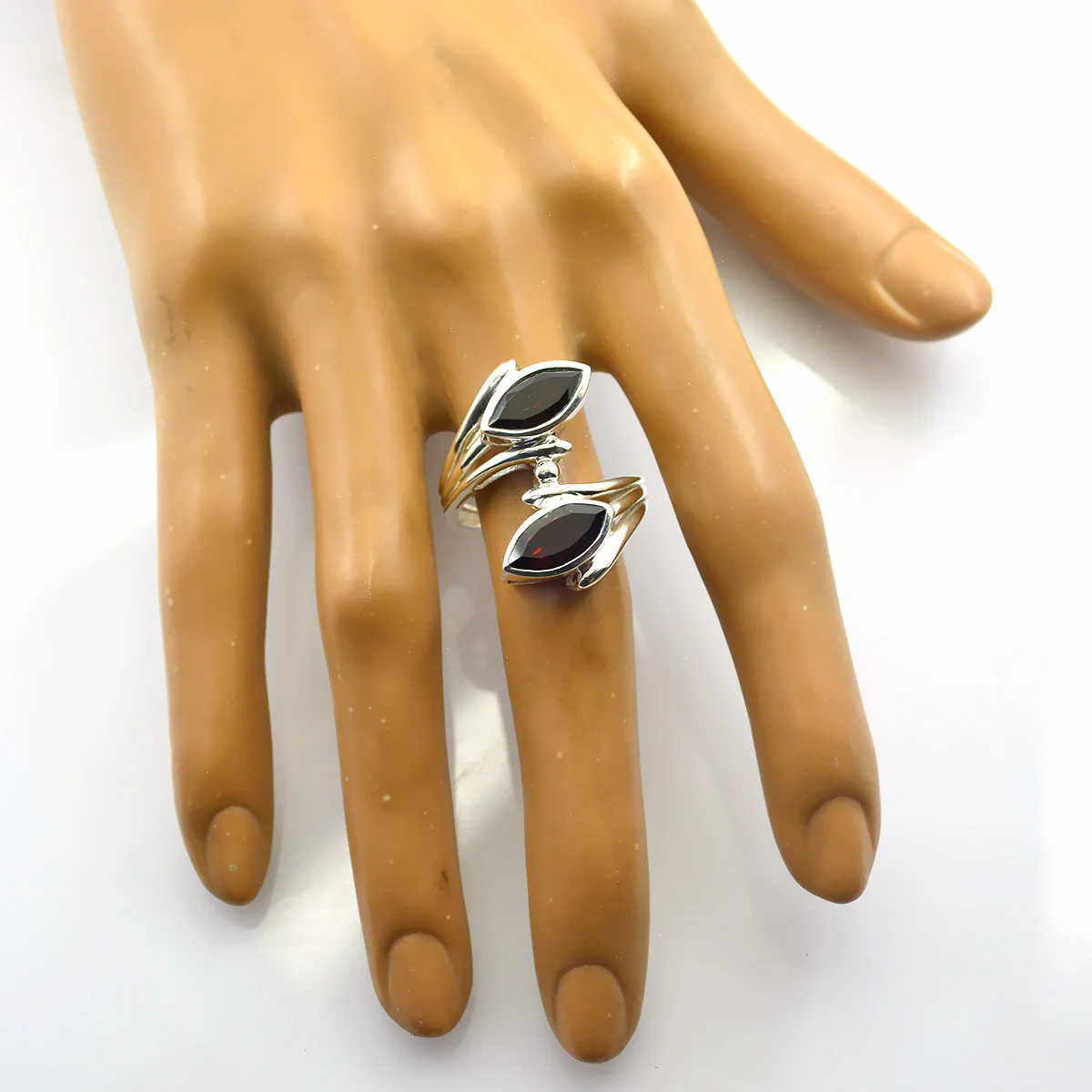 Garnet Trilogy German Sterling Silver Red Gemstone Essential Contemporary Ring Jewelry - Image 2